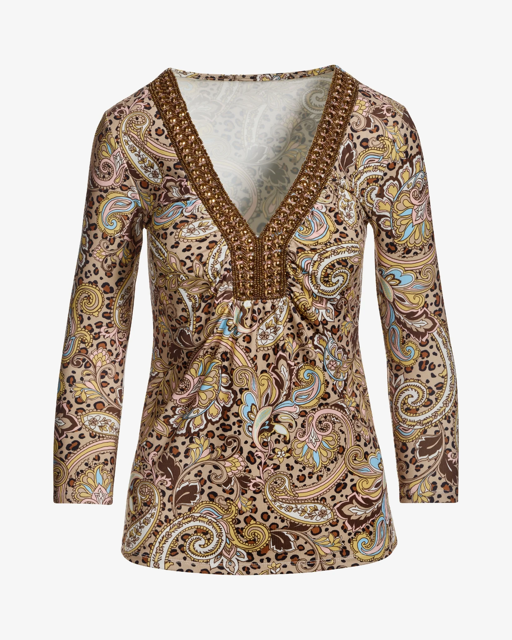 So Chic Print Embellished Knit Top Festive Paisley - Mycitystee