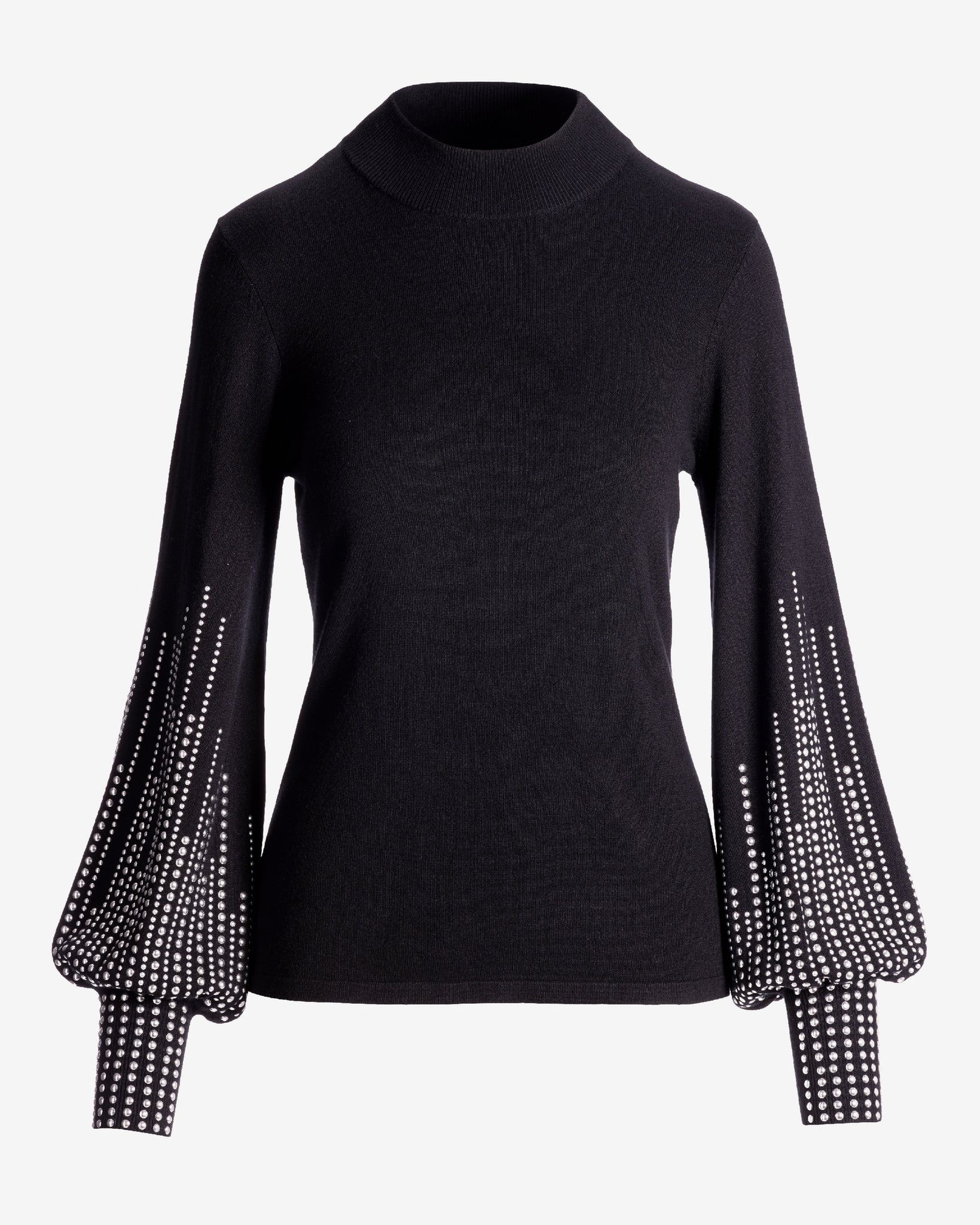 Studded Sleeve Mock Neck Sweater Black - Mycitystee