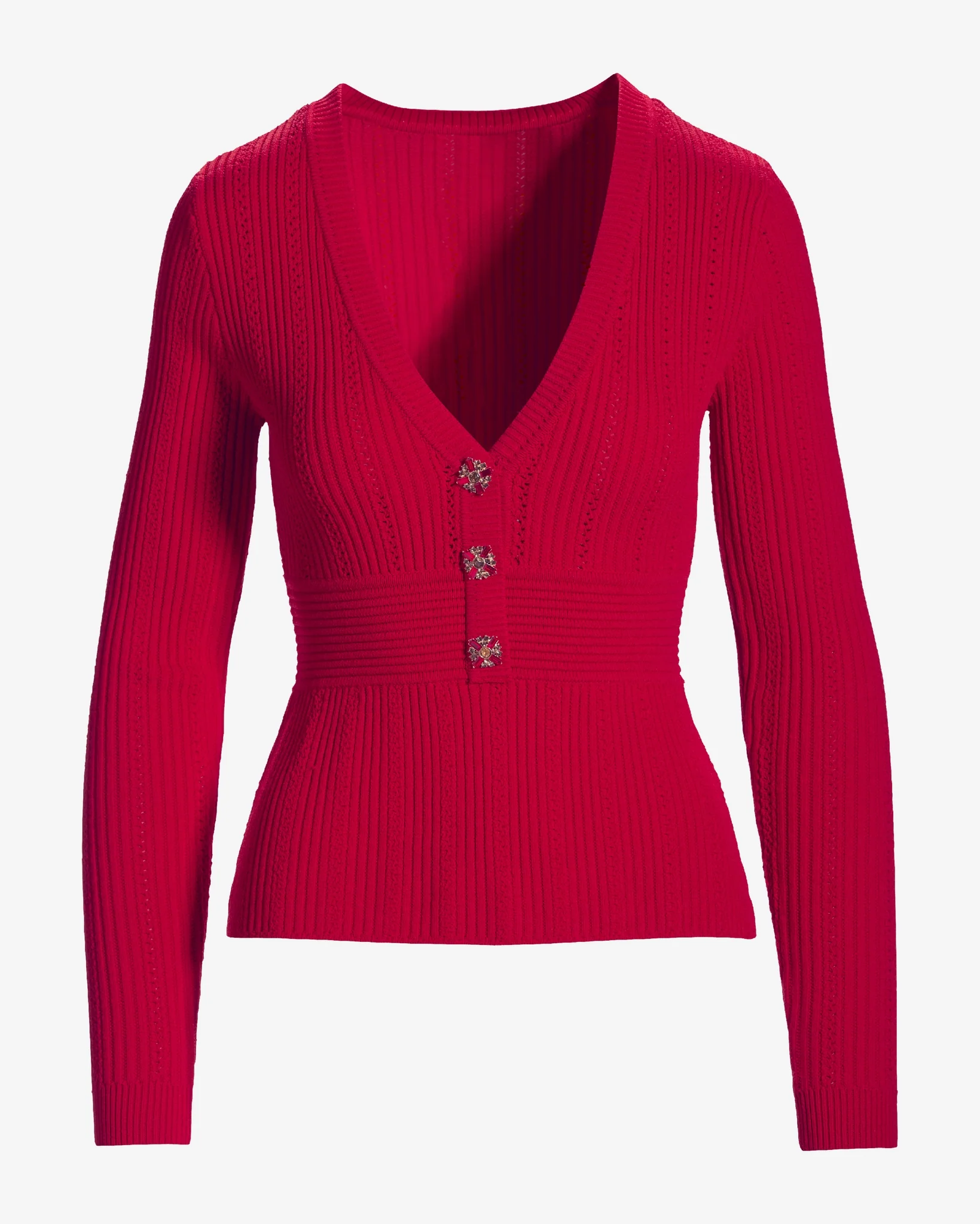 Peplum Button Sweater Lipstick Red - Mycitystee