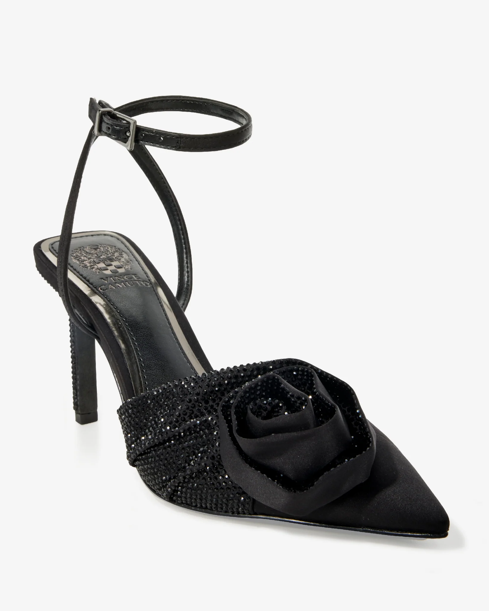 Rhinestone Rosette Heel Black - Mycitystee