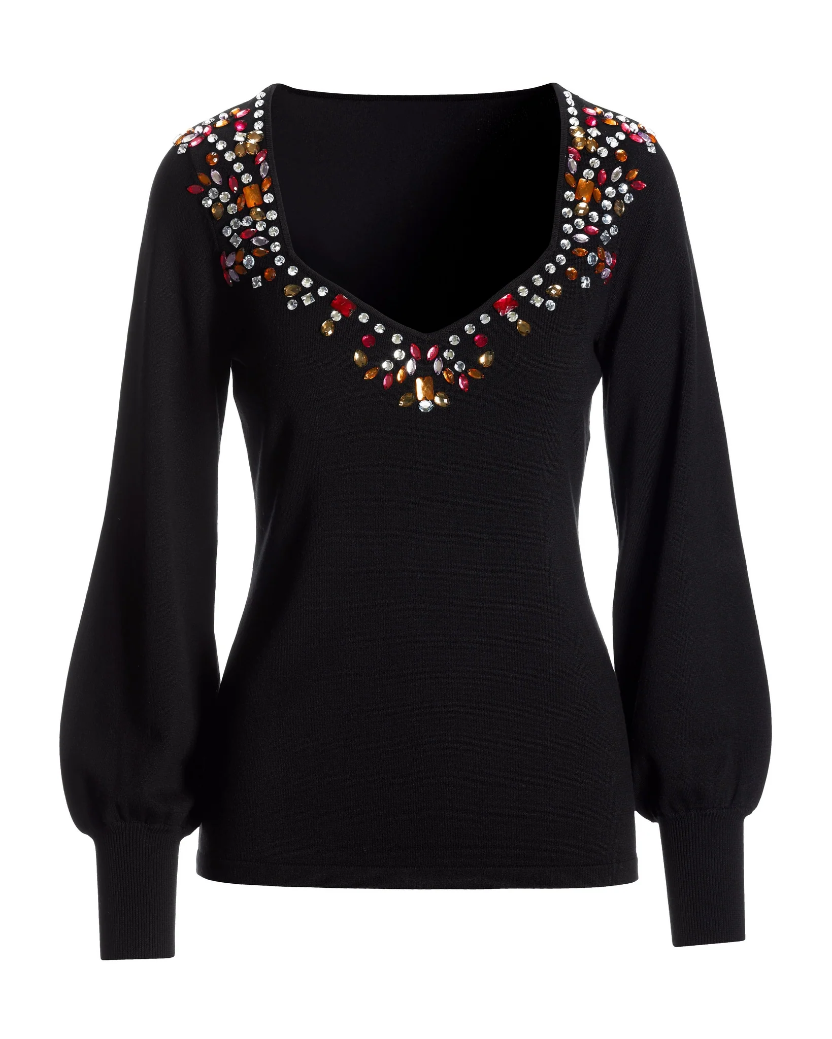 Jeweled Embellished Sweater Black Multi - Mycitystee