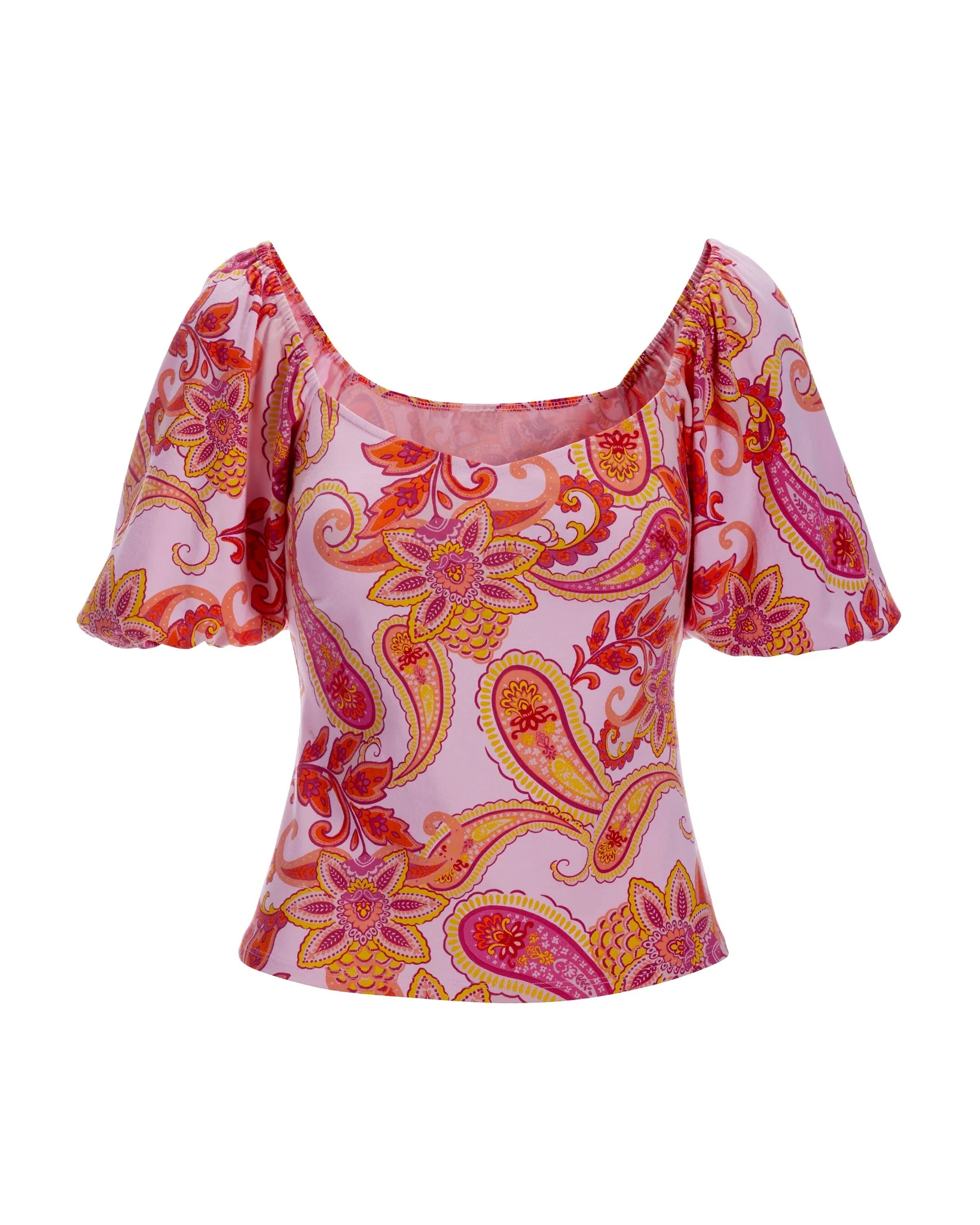 Paisley Puff-Sleeve Sweetheart Top Multi - Mycitystee