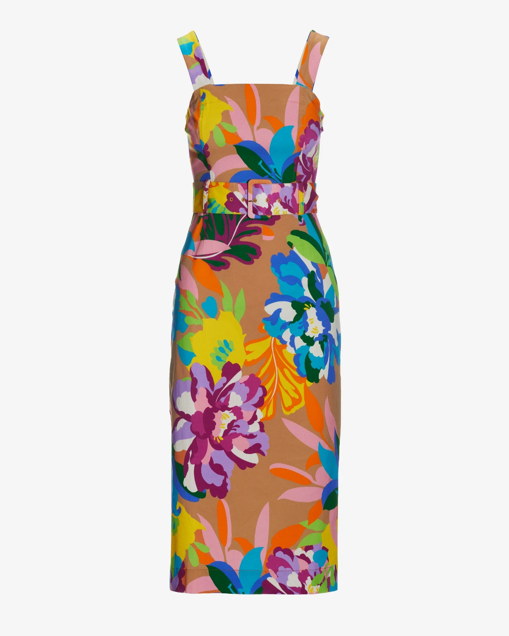 Transcending Blooms Belted Knit Column Midi Dress Brown - Mycitystee