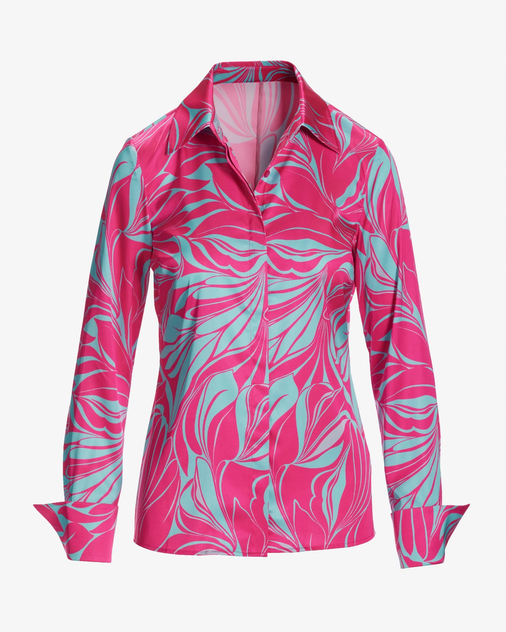 Sirena Abstract Print Sophia Button Up Charmeuse Blouse Blue/Pink - Mycitystee