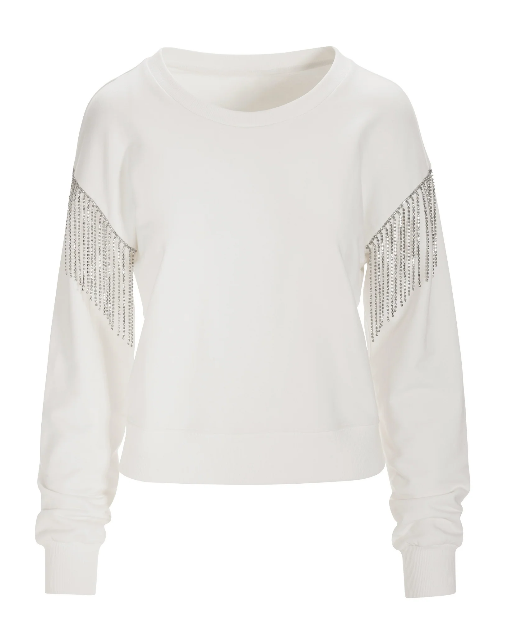 Embellished Fringe Sweatshirt White Silver - Mycitystee