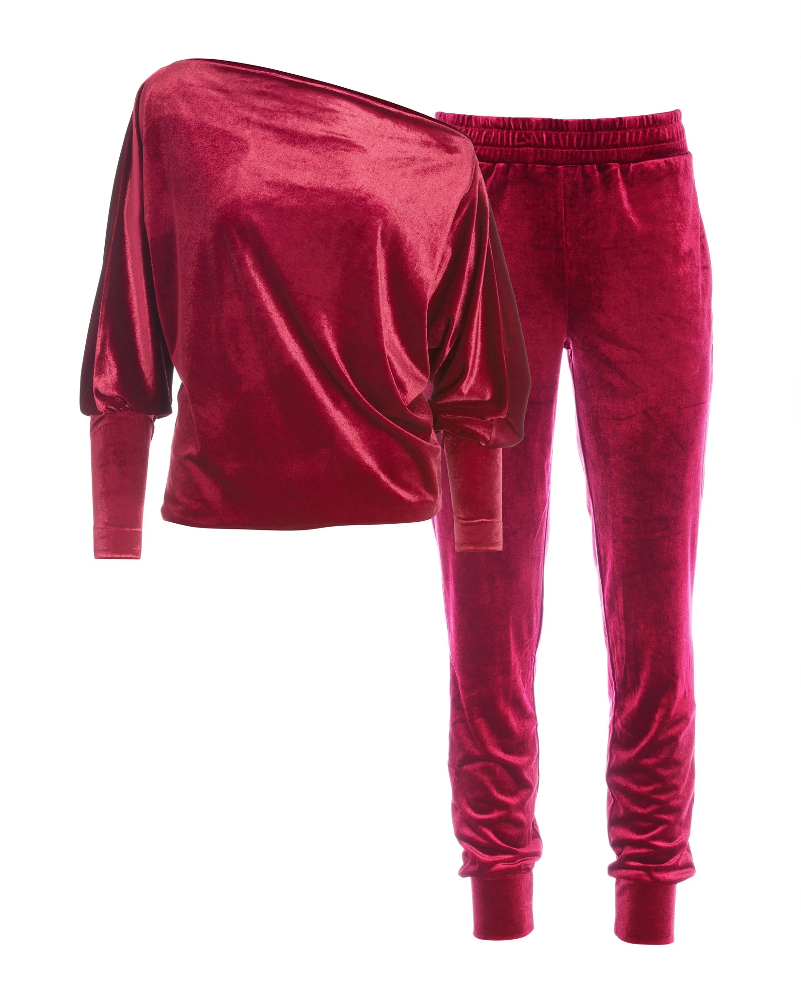 Slouchy Velour Top & Jogger Set Burgundy - Mycitystee