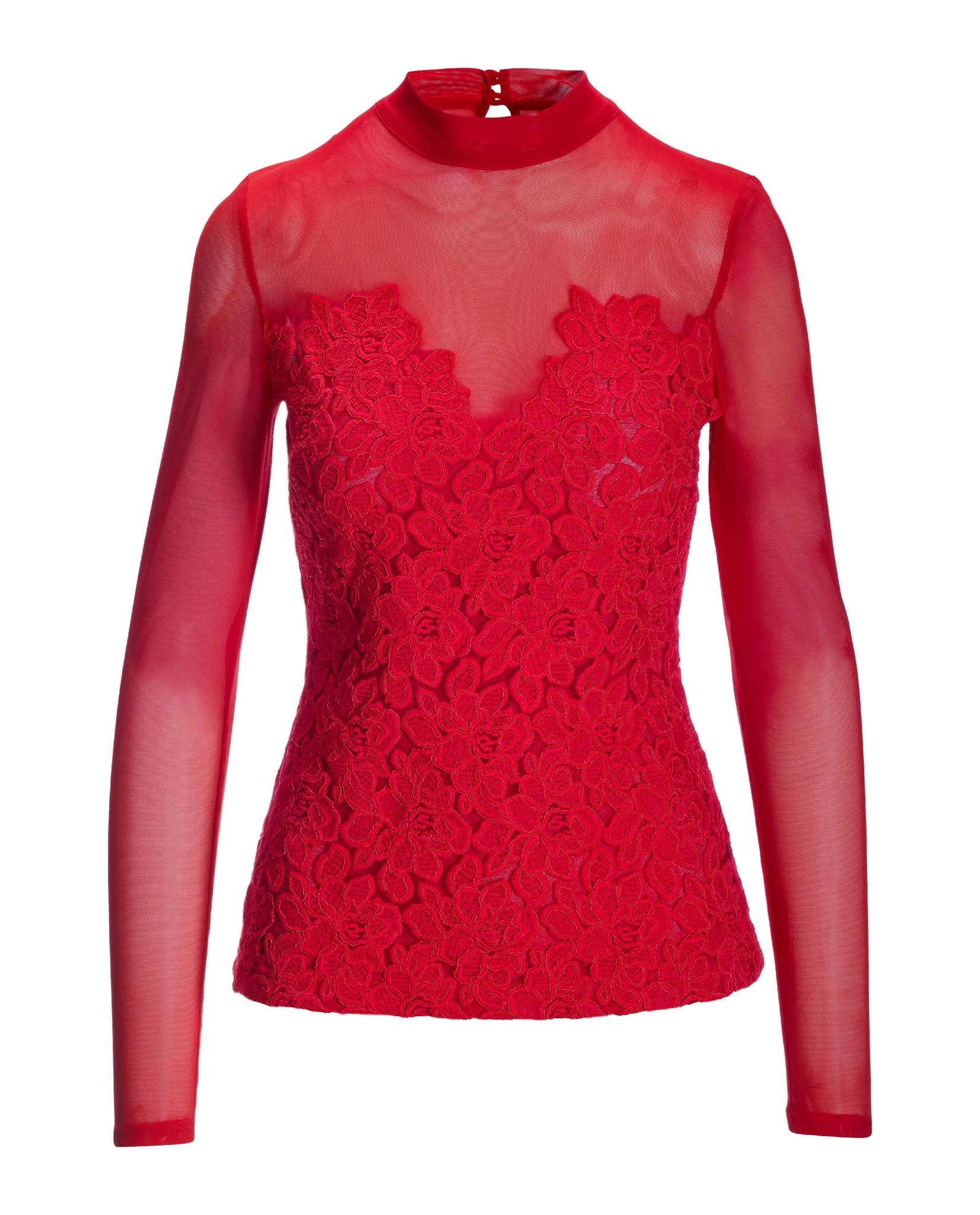 Lace Mesh Knit Top Racing Red - Mycitystee