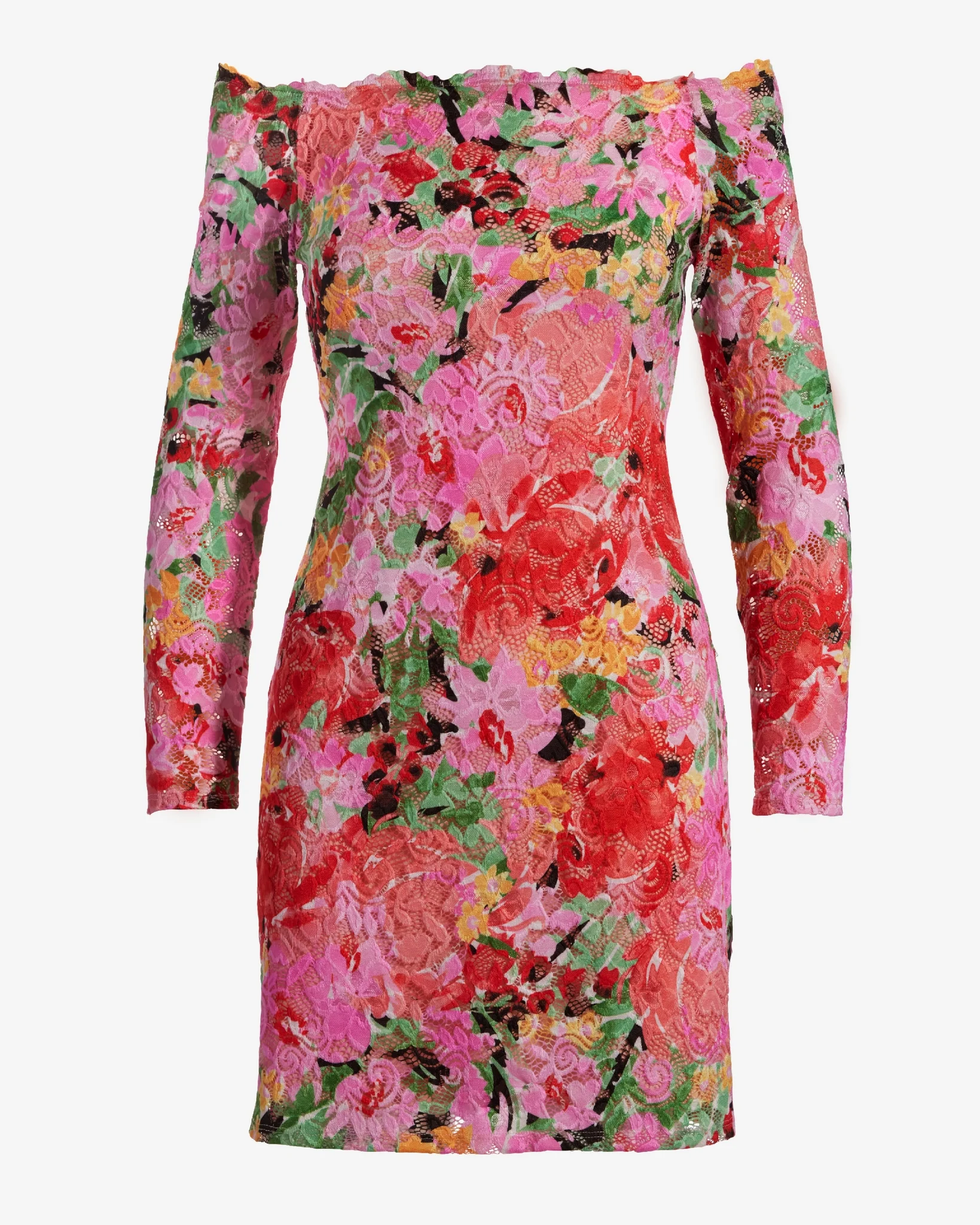 Shoulder Skimming Printed Stretch Lace Sheath Dress Pink Multi - Mycitystee