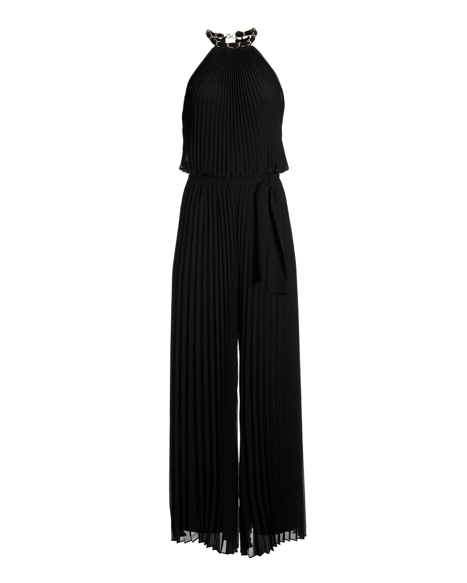 Chain Detail High Neck Pleated Jumpsuit Black - Mycitystee