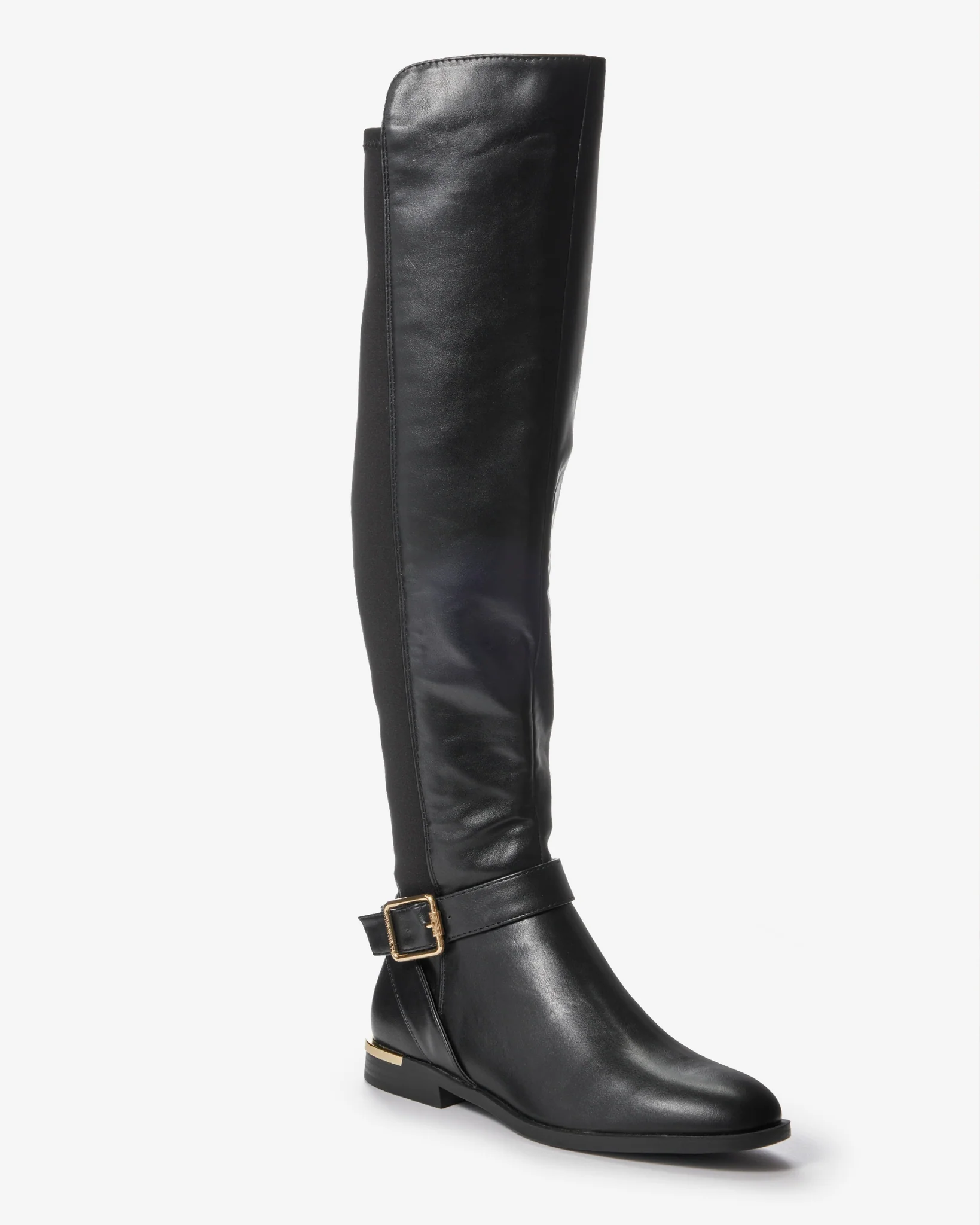 Buckle Detail Flat Tall Boot Black - Mycitystee