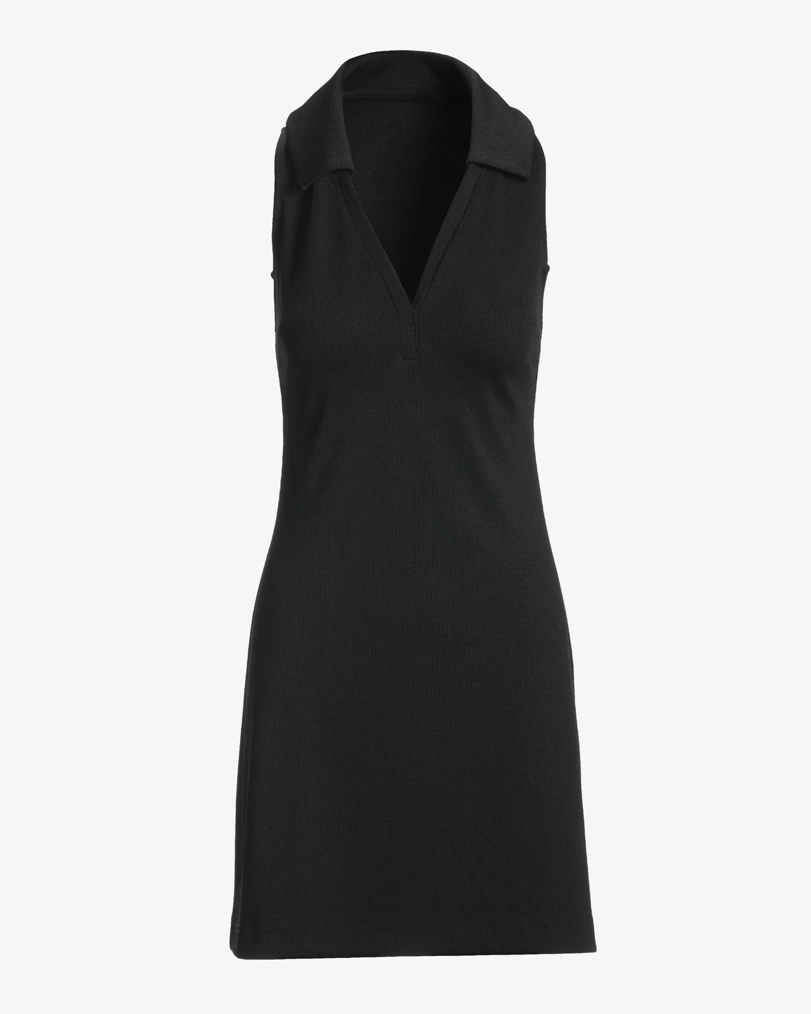 Sleeveless Collared Rib Knit Dress Black - Mycitystee