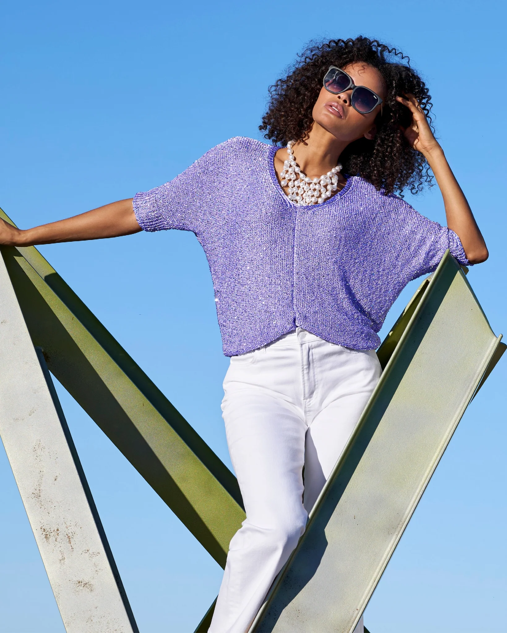 Sequin Effortless V Neck Sweater Violet Tulip - Mycitystee