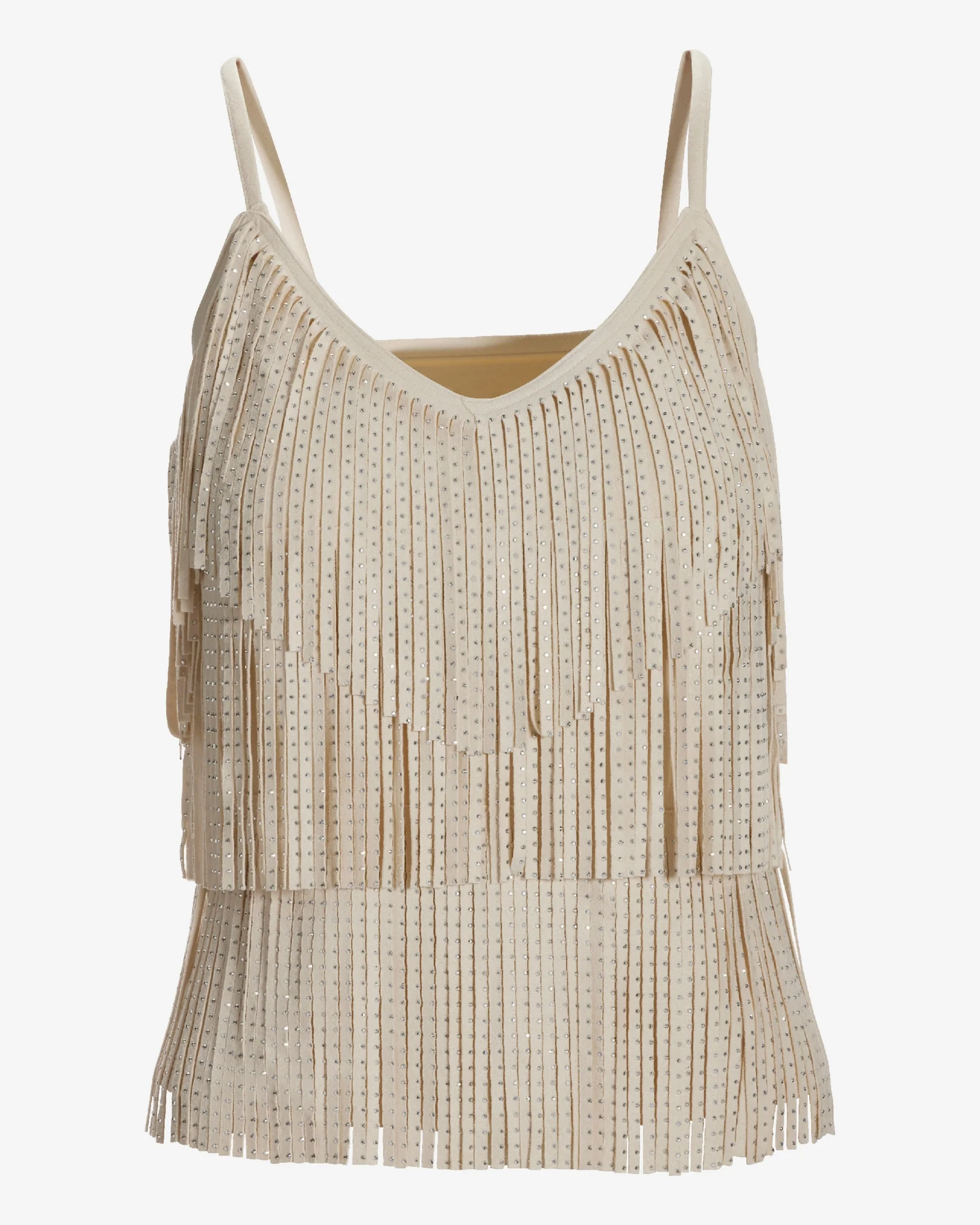 Faux Suede Fringe V-Neck Tank Sandshell - Mycitystee
