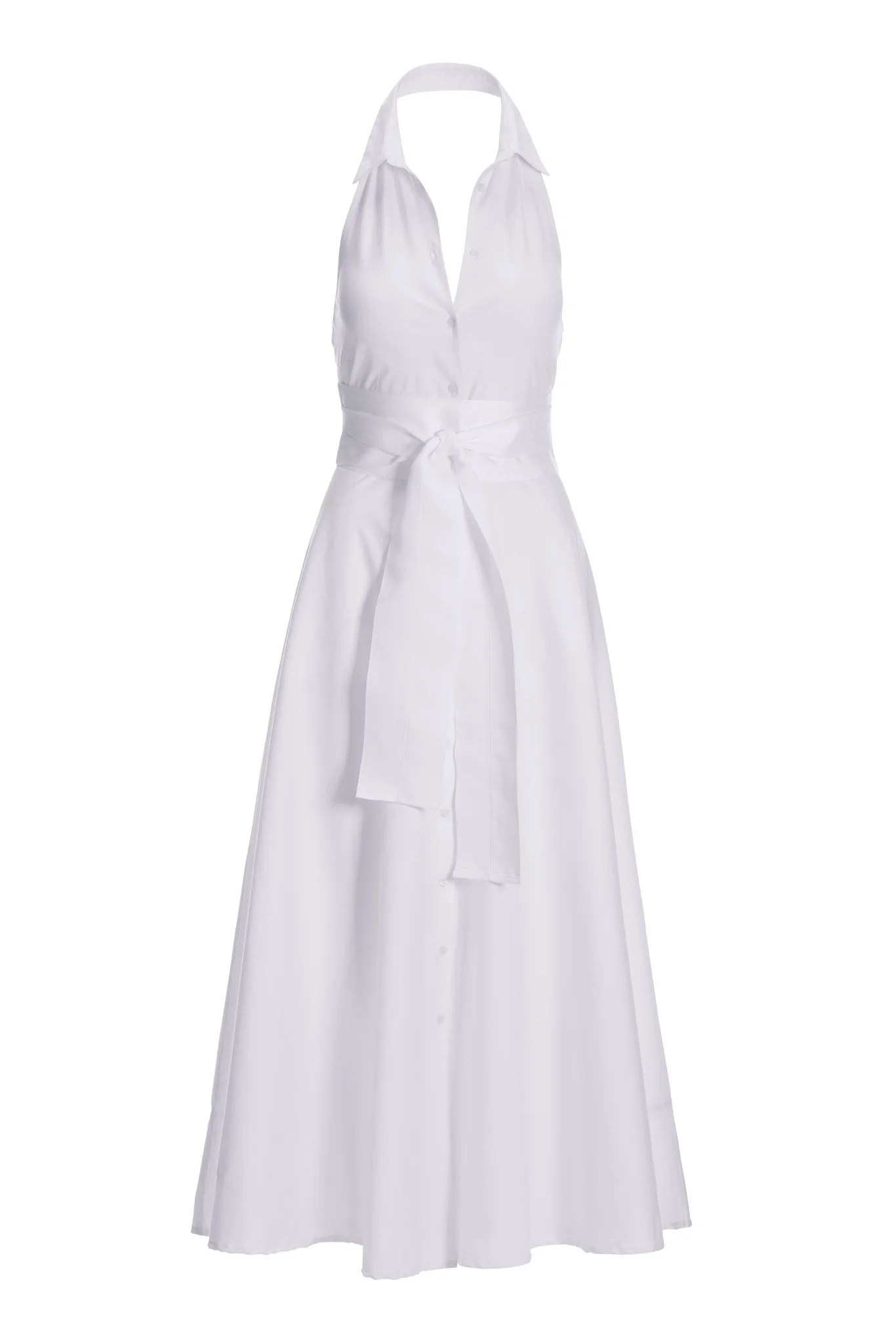 Belted Poplin Shirt Dress Maxi White - Mycitystee
