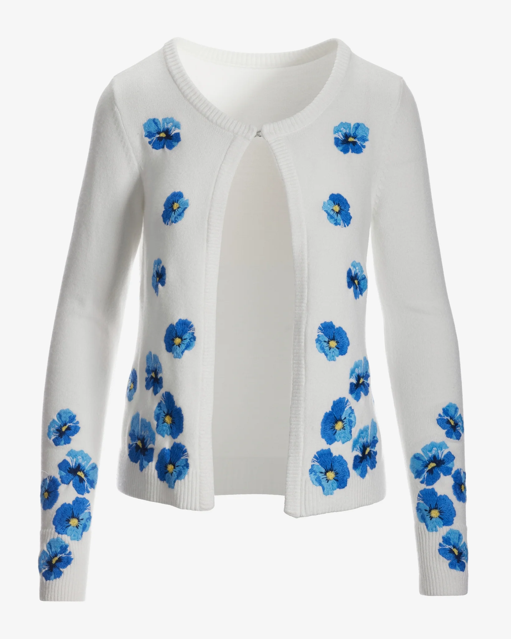 Floral Embroidered Cardigan White/Blue - Mycitystee