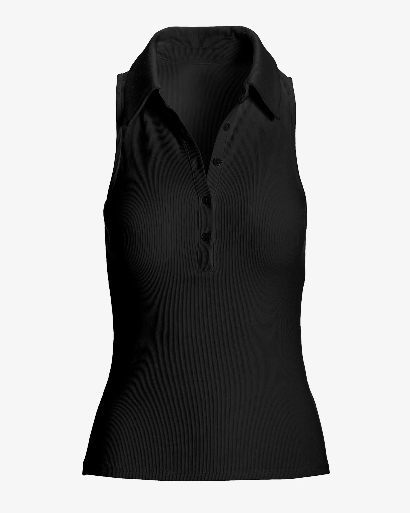 So Essential Ribbed Henley Collared Tank Black - Mycitystee