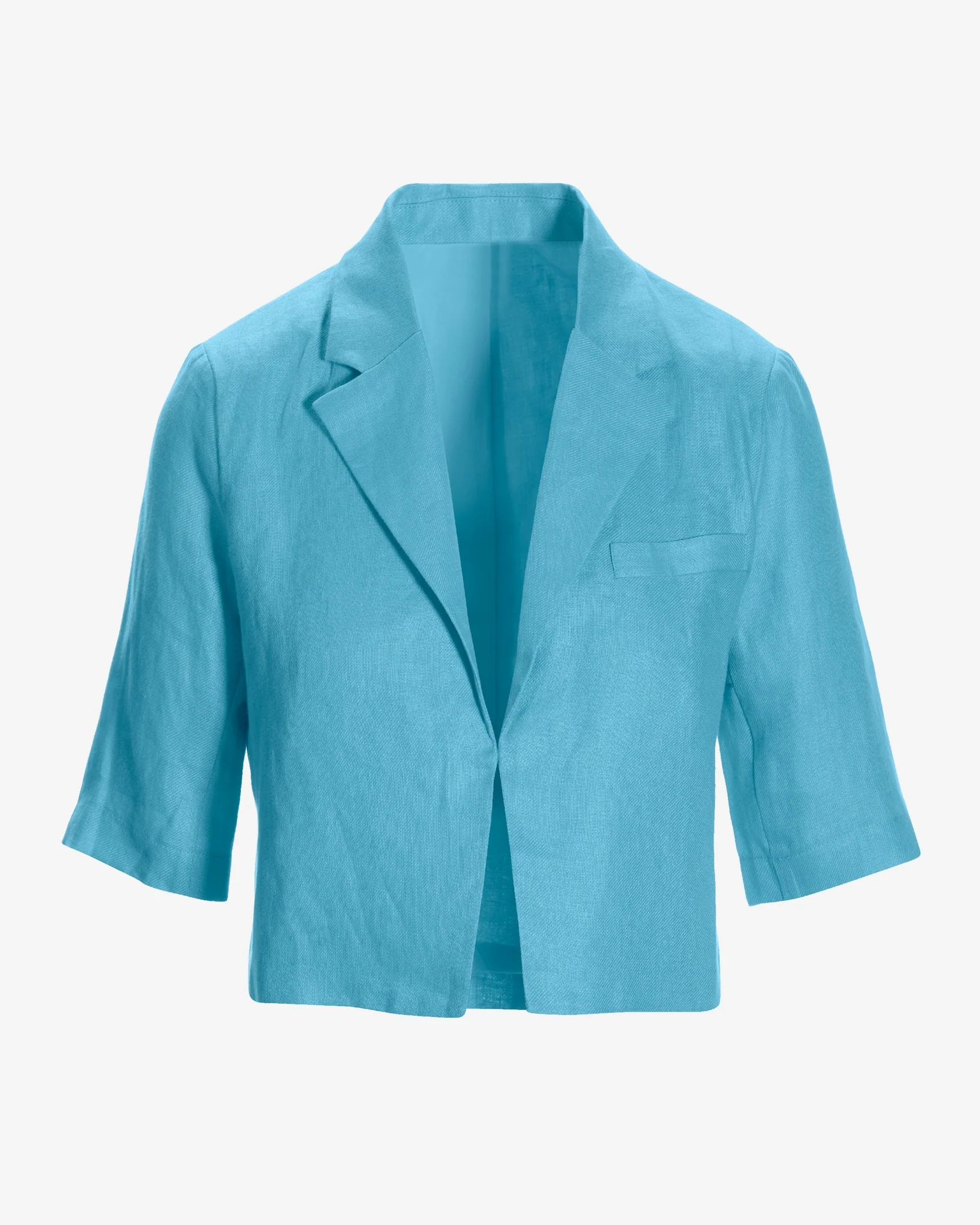 Modern Length Elbow Sleeve Linen Blazer Blue Topaz - Mycitystee