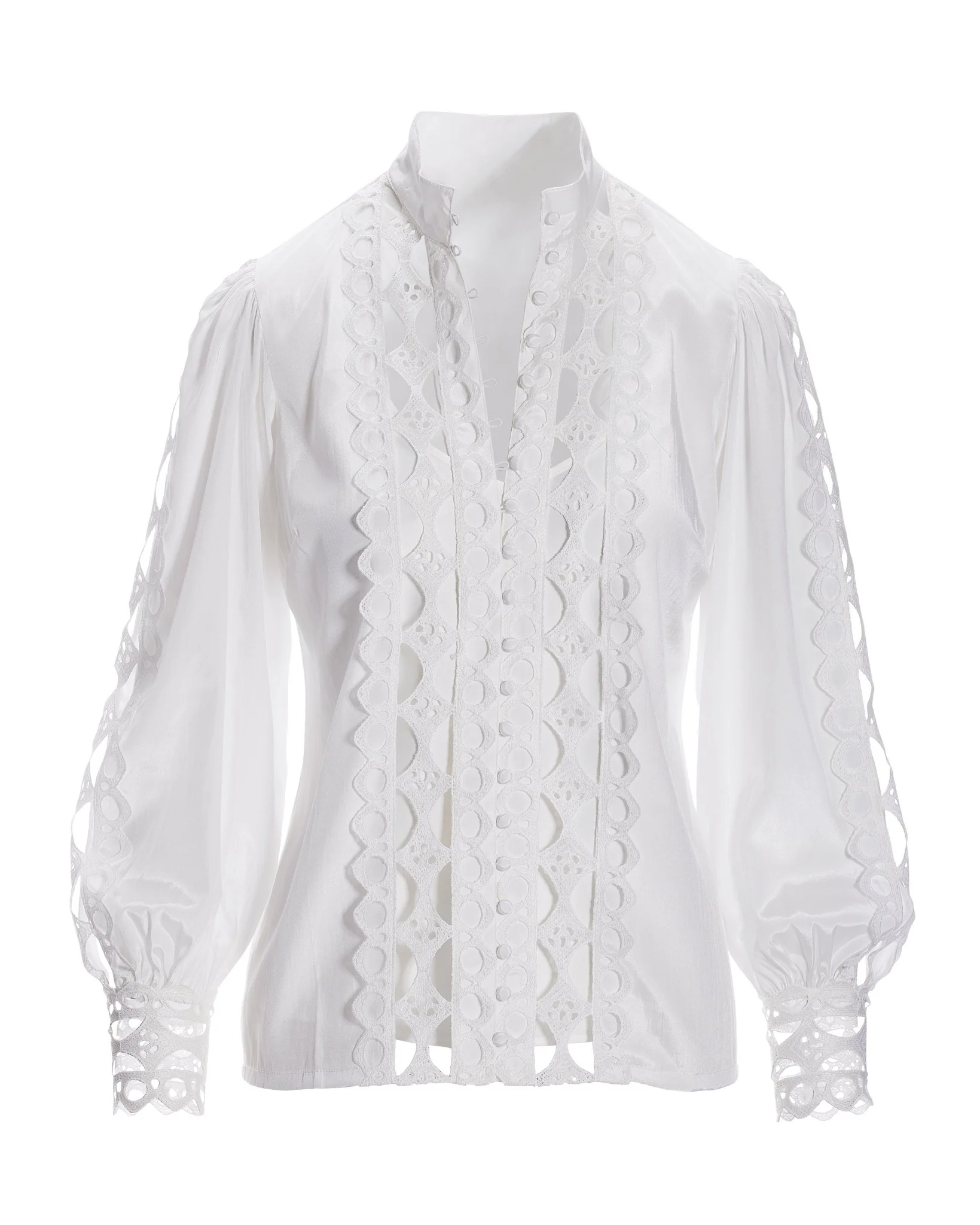 Cutout Lace Button Up Shirt White - Mycitystee