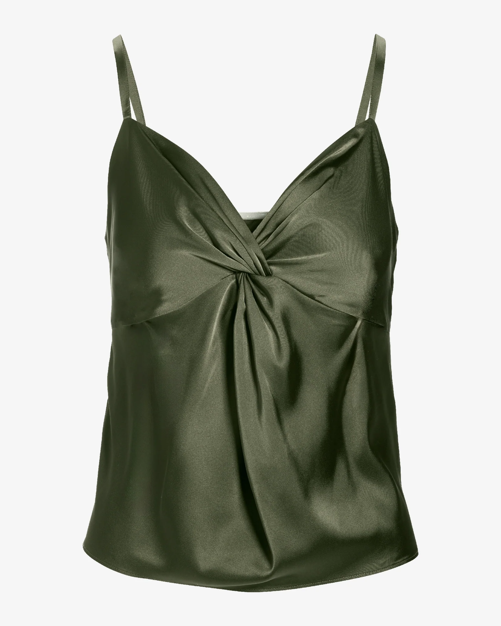 Lia Twist Front Charmeuse Tank Olive - Mycitystee
