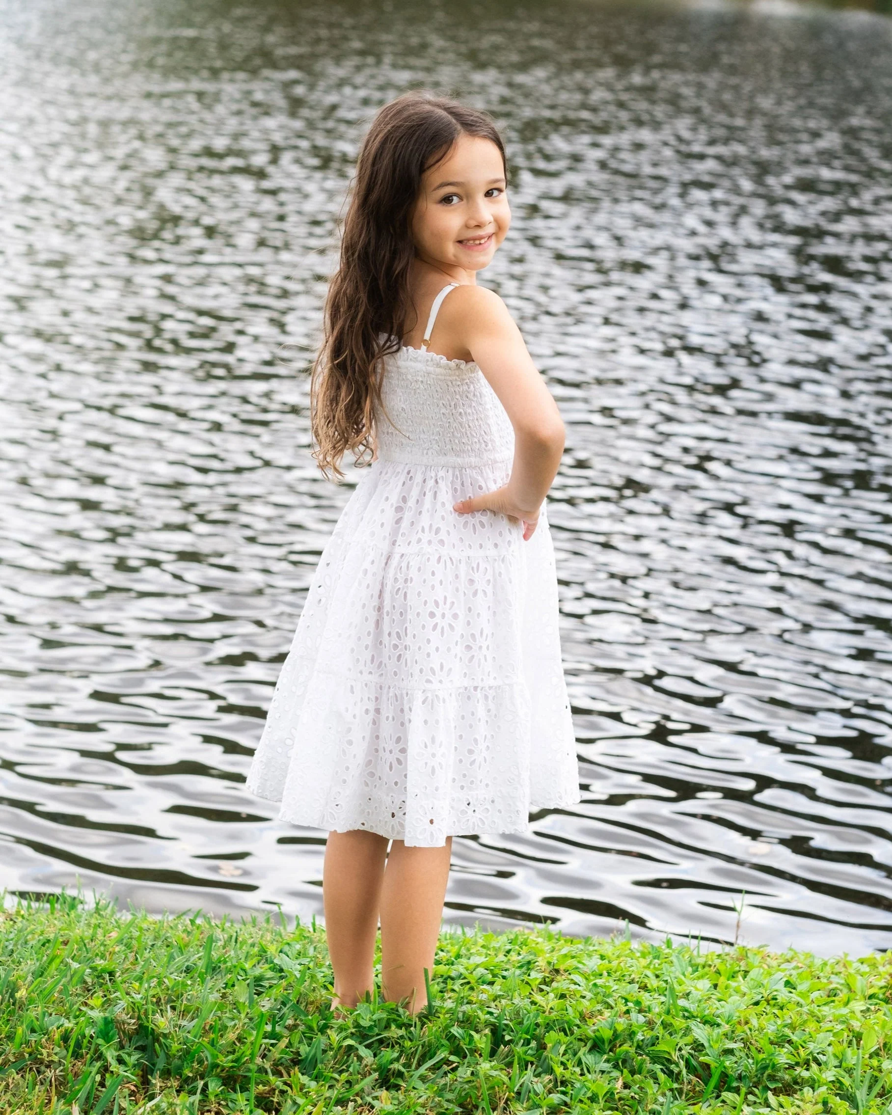 Girls Lila Dress In Fresh White Seaside Eyelet - Mycitystee