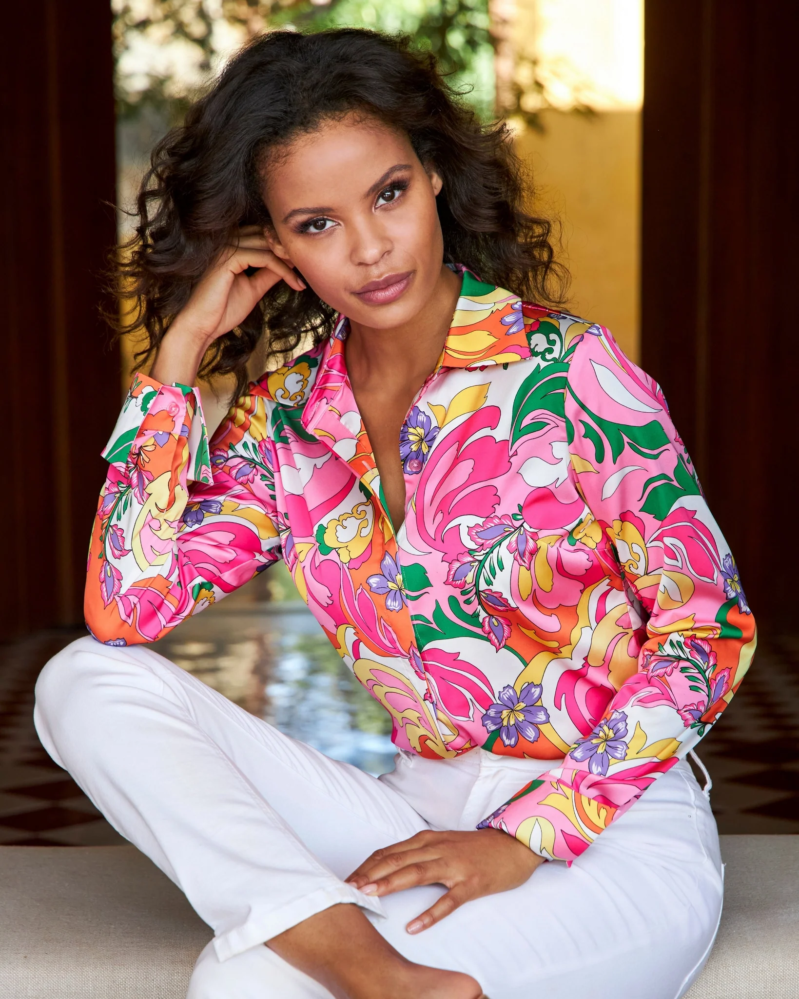 Paris Paisley Sophia Button-Up Charmeuse Blouse Multi - Mycitystee