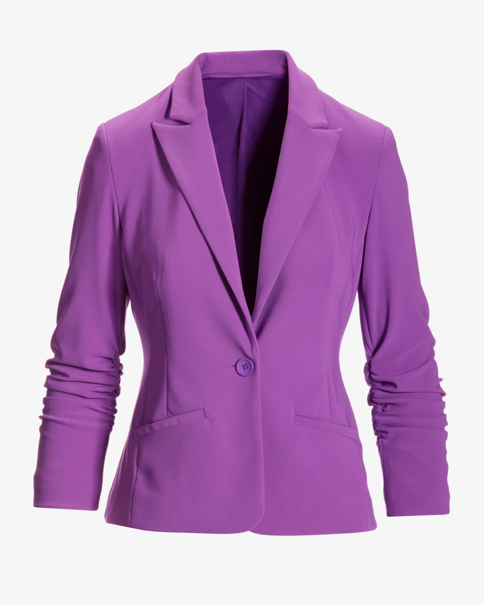 Beyond Travel Short Ruched Sleeve Blazer Bright Violet - Mycitystee