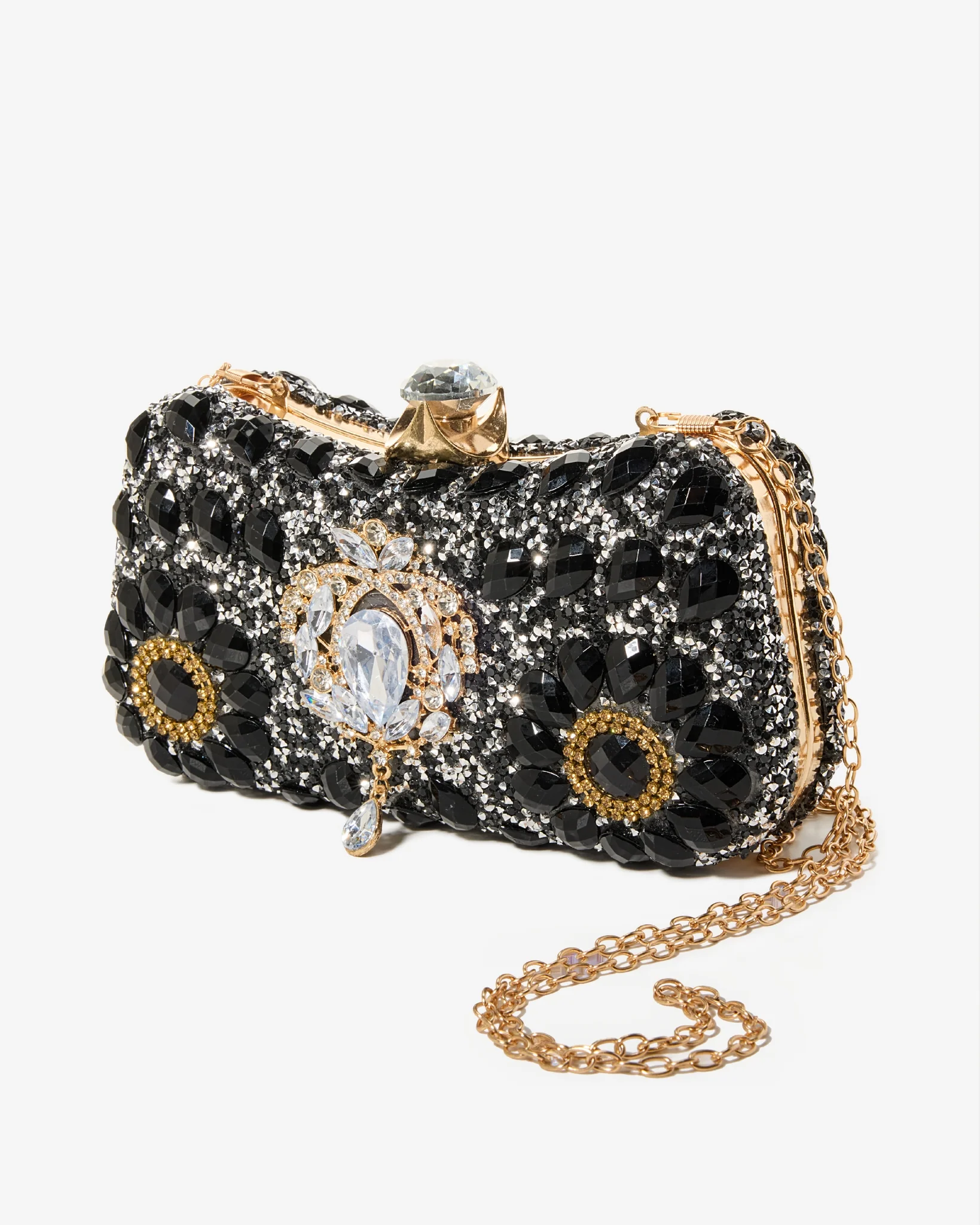 Floral Jeweled Clutch Black - Mycitystee