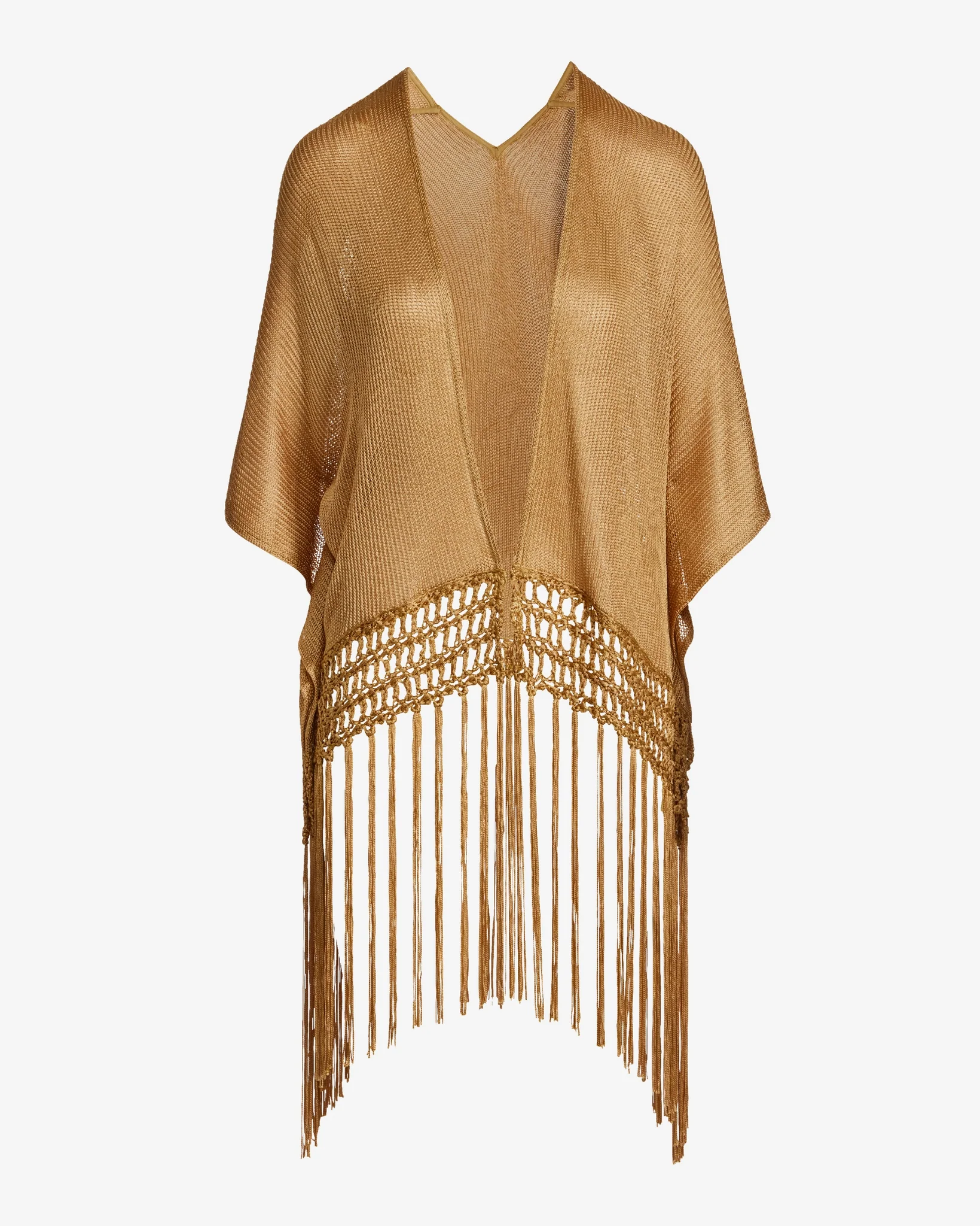 Macram   Fringe Poncho Tan - Mycitystee