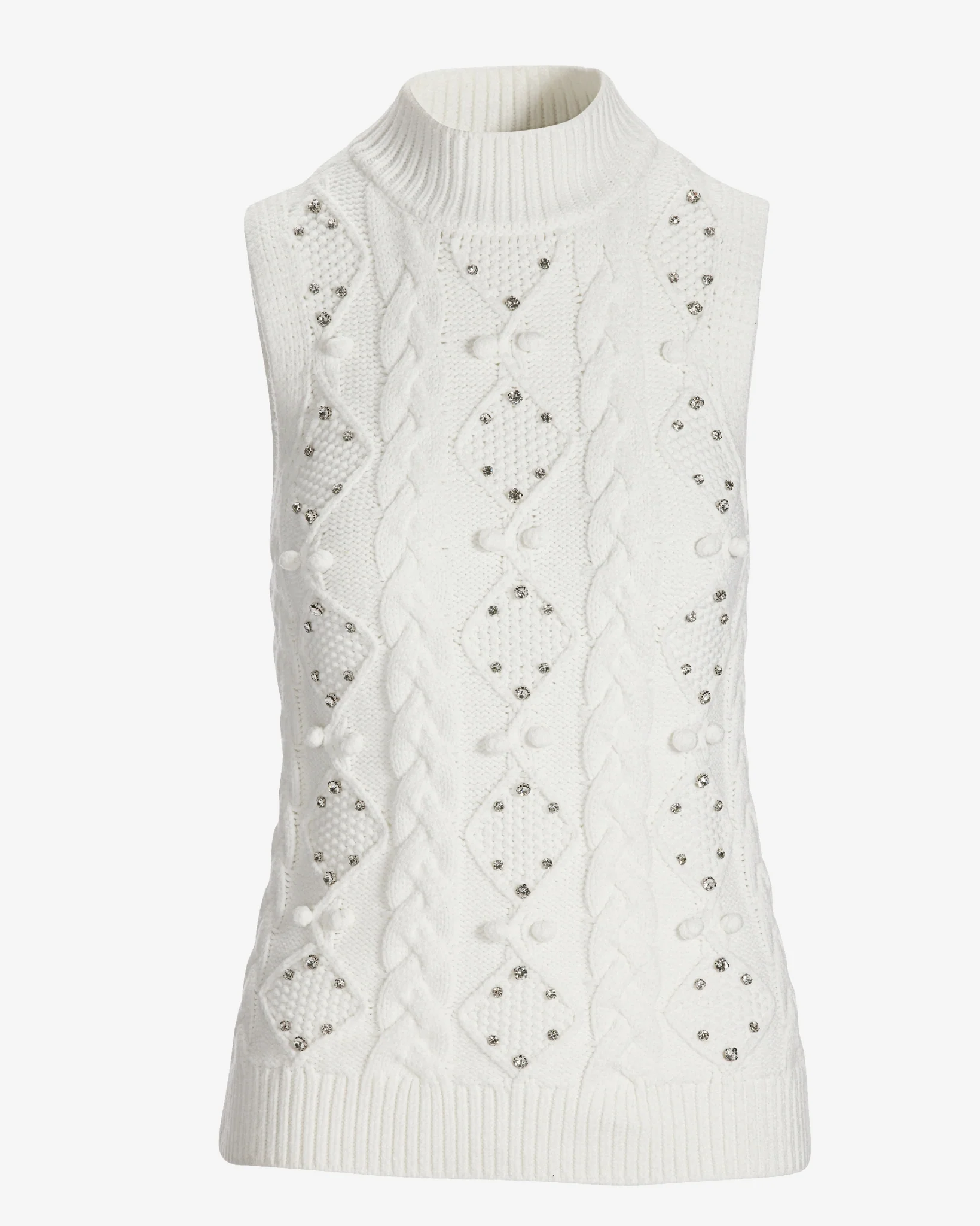 Embellished Cable Turtleneck Sweater Tank Off White - Mycitystee