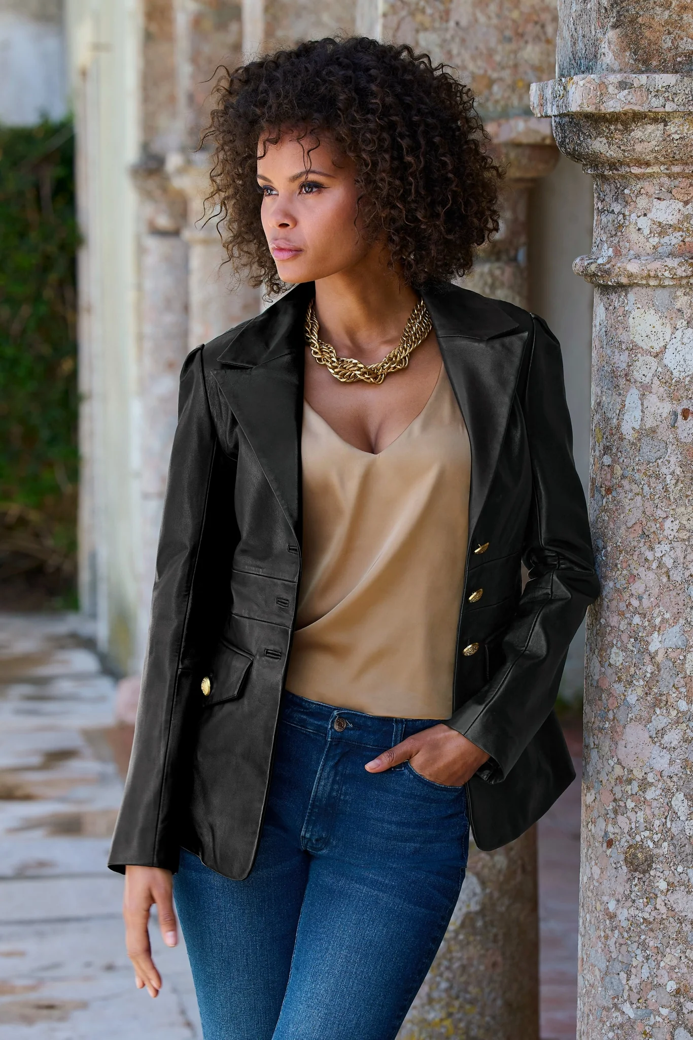 Leather Modern Single Breasted Blazer Black - Mycitystee