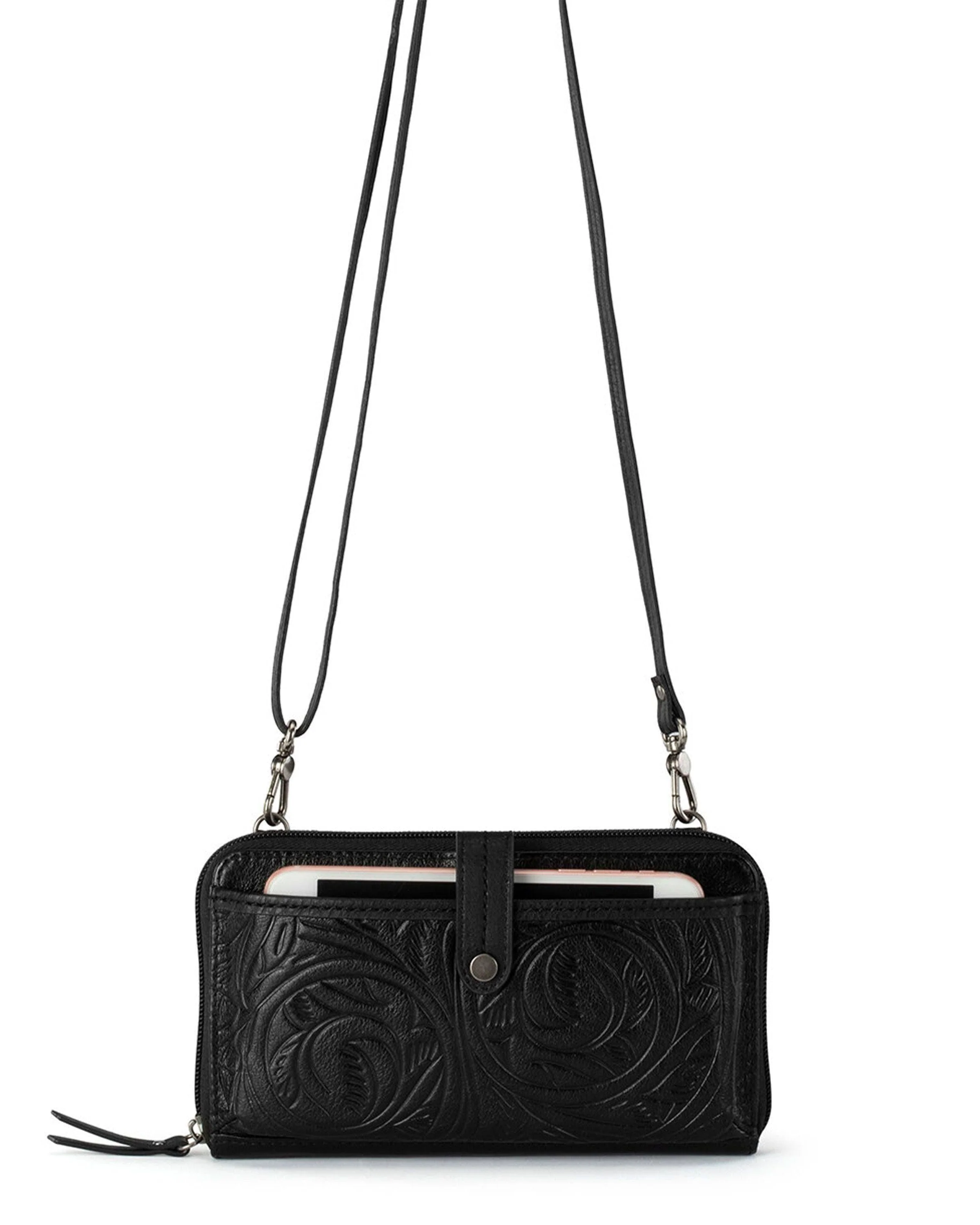 Iris Smartphone Wallet - Leather - Black Leaf Embossed - Mycitystee