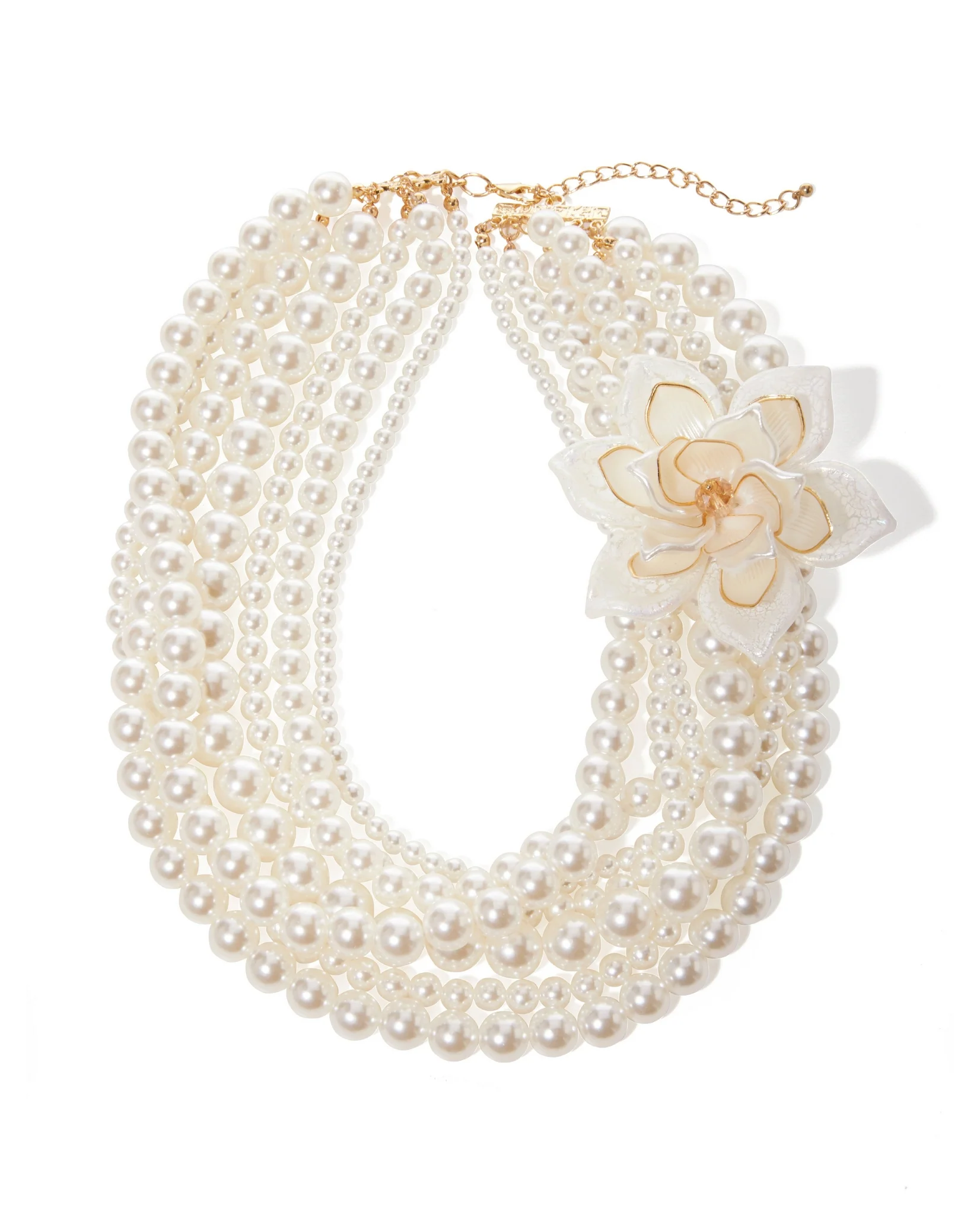 Layered Flower Pearl Necklace White/Gold - Mycitystee