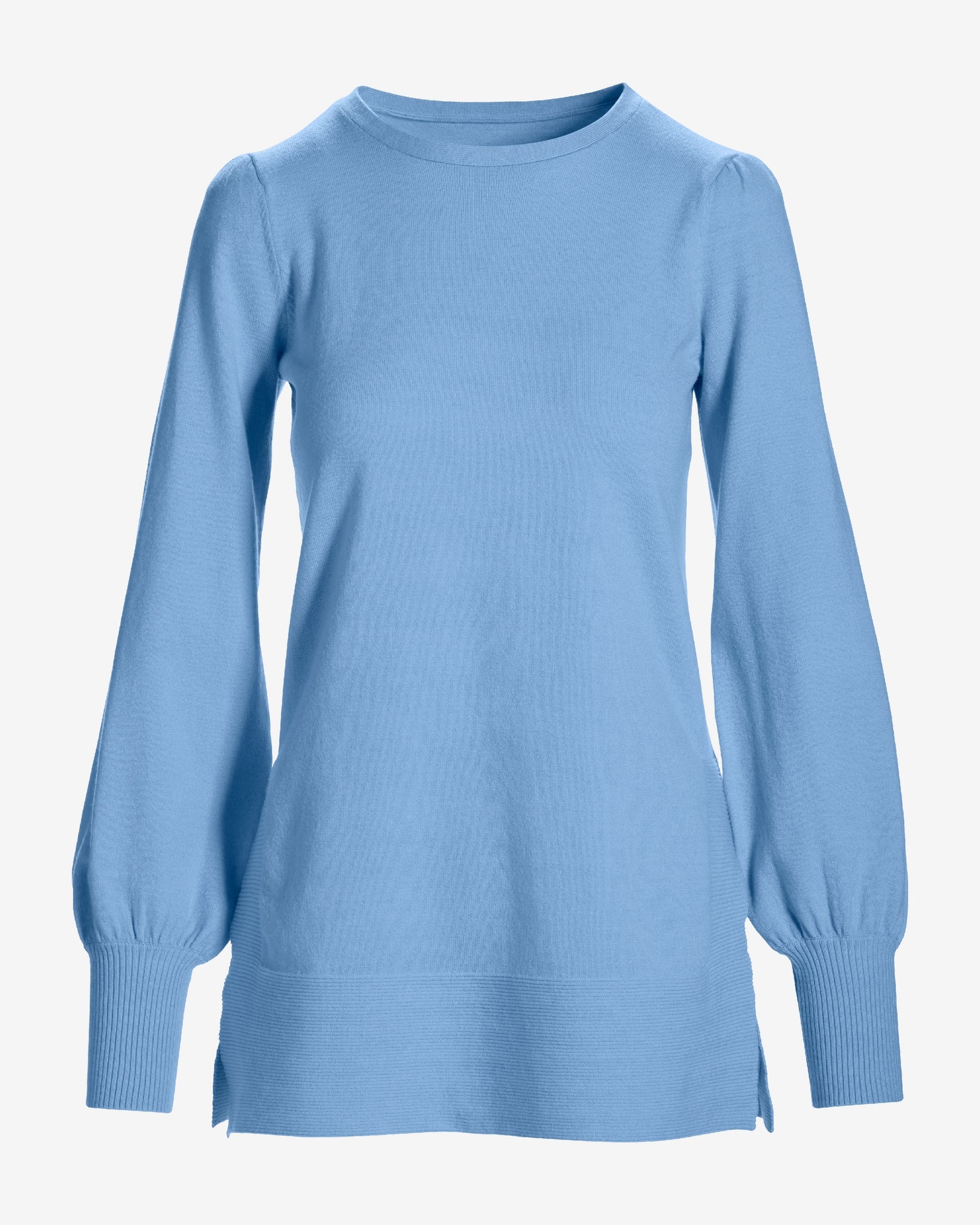 Lightweight Puff Sleeve Tunic Sweater Clear Blue Sky - Mycitystee