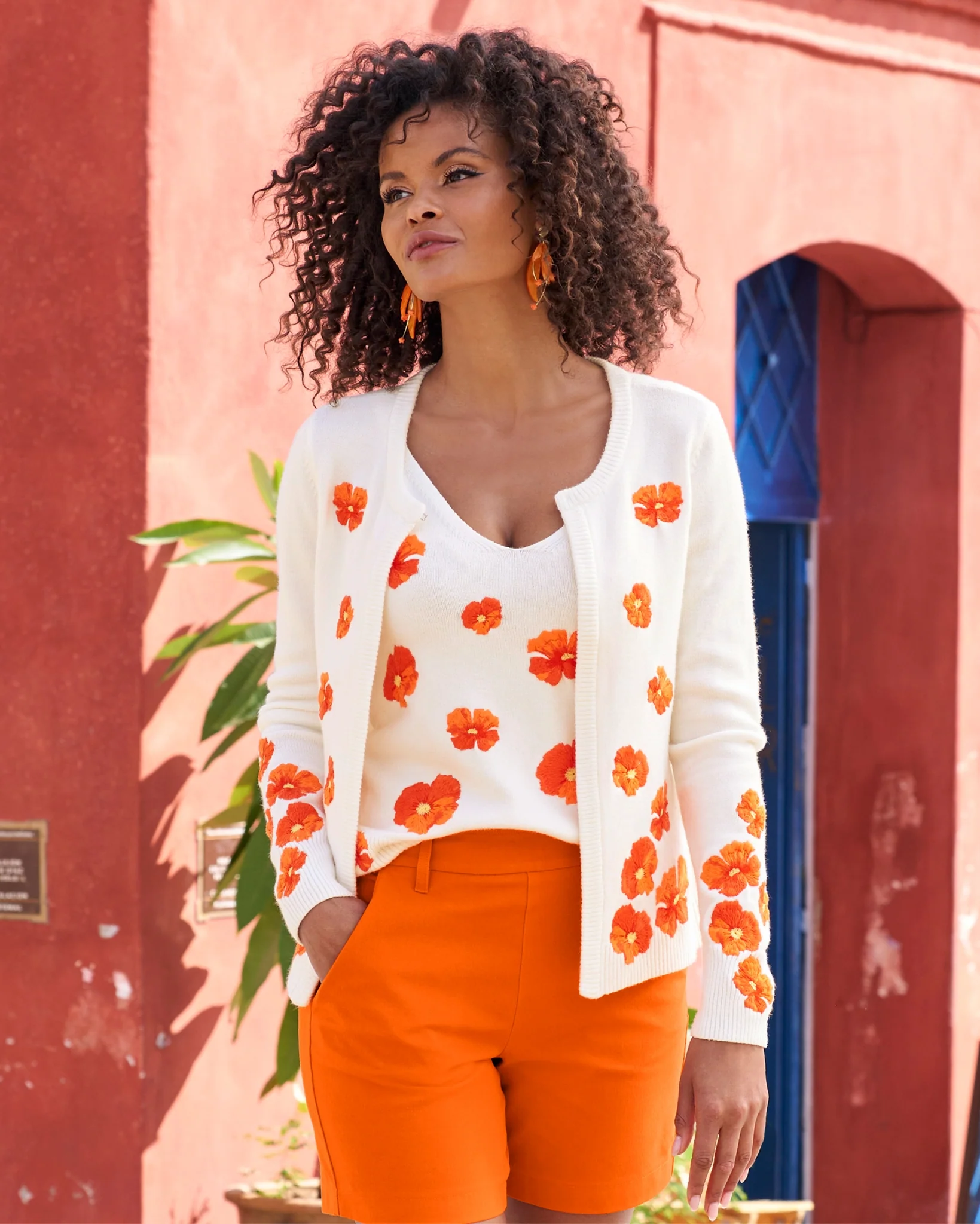 Floral Embroidered Cardigan White/Orange - Mycitystee