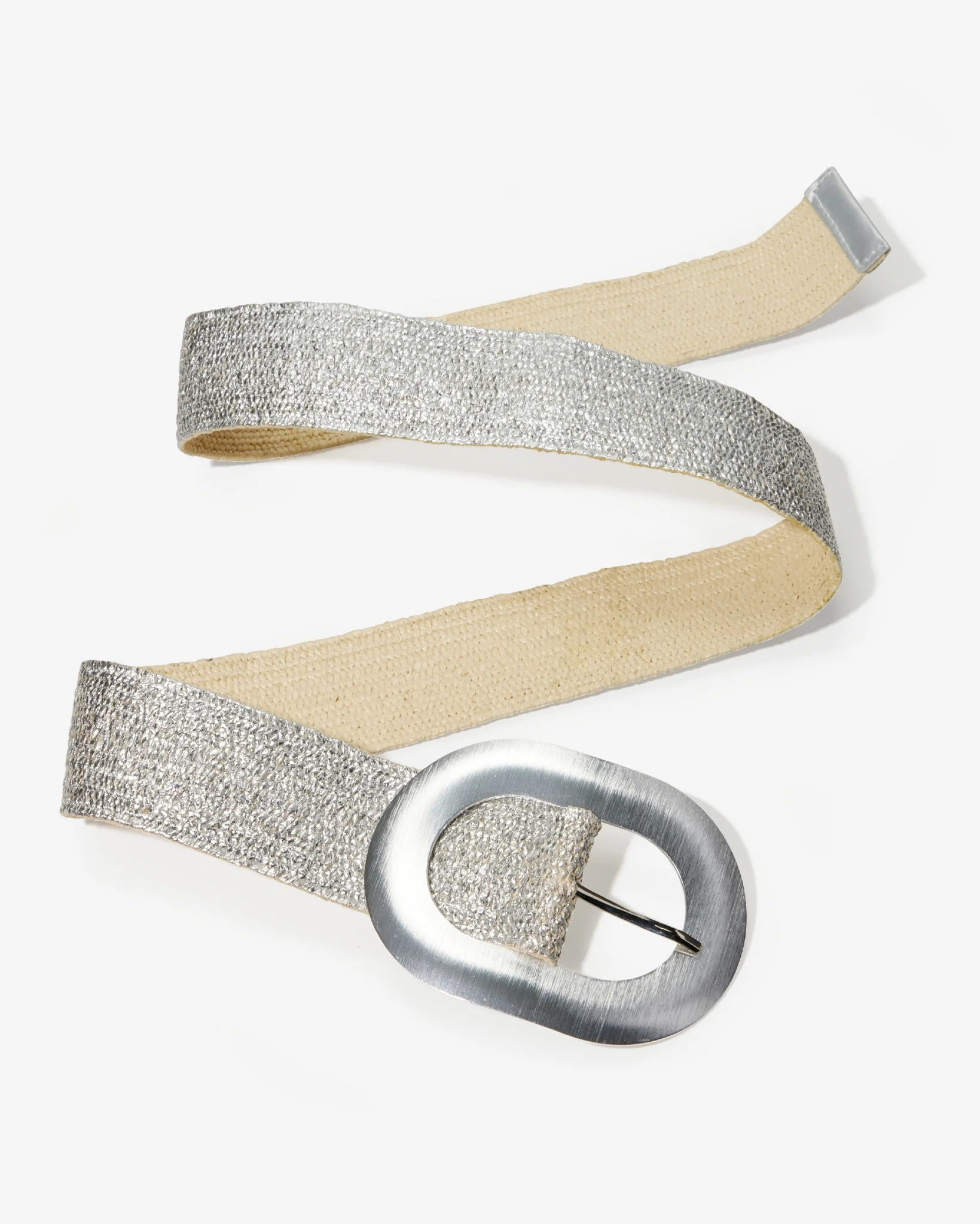 Metallic Coated Raffia Stretch Belt Silver - Mycitystee
