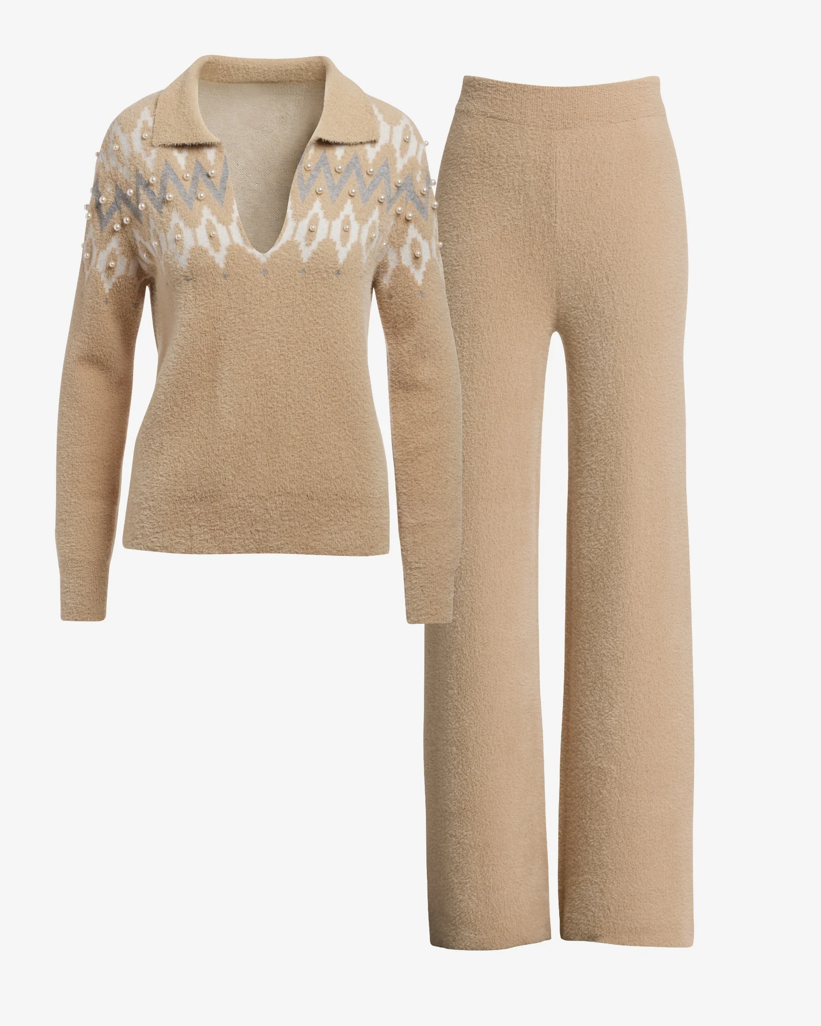 Fair Isle Pearl Plush Lounge Set Festive Fair Isle - Mycitystee