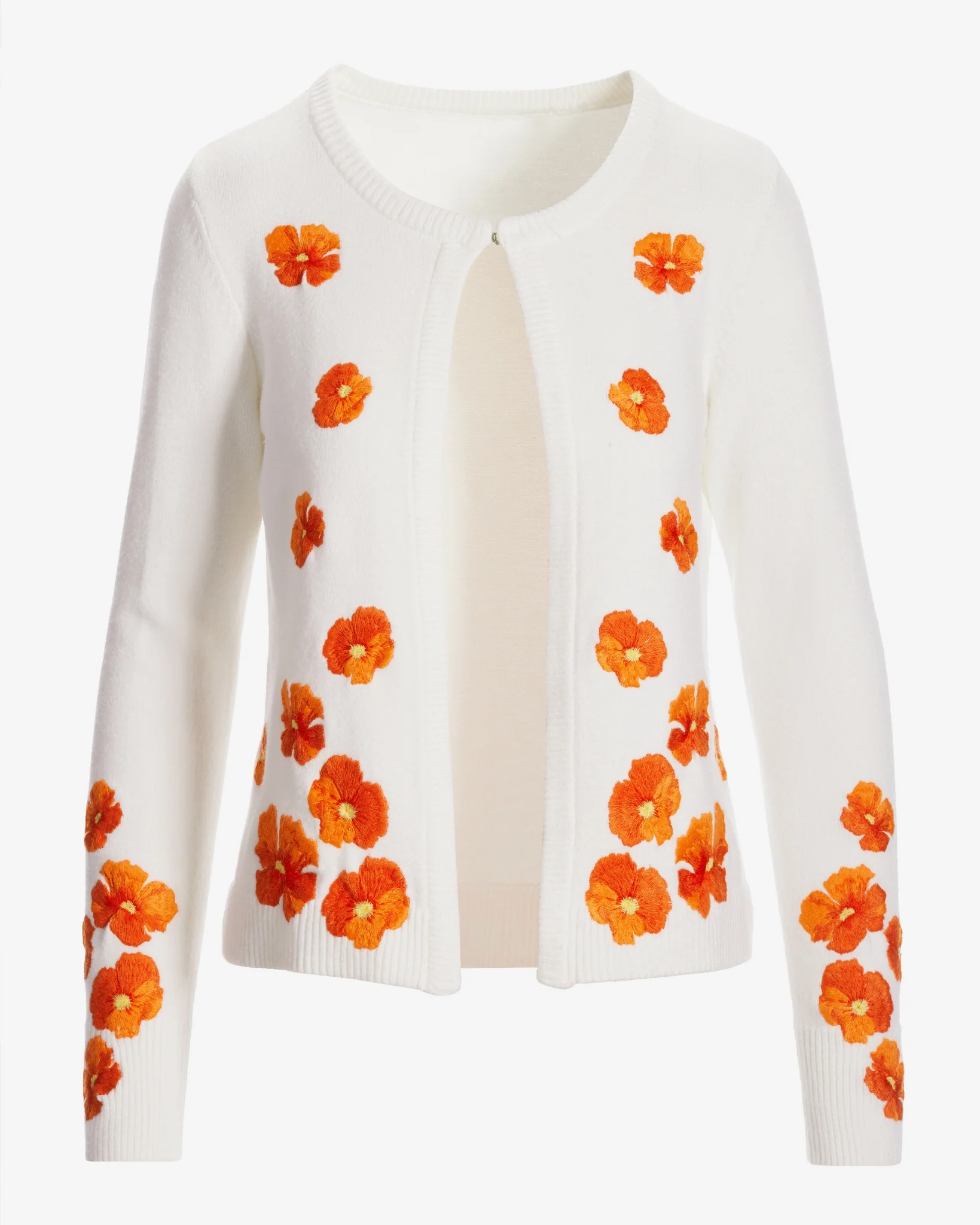 Floral Embroidered Cardigan White/Orange - Mycitystee