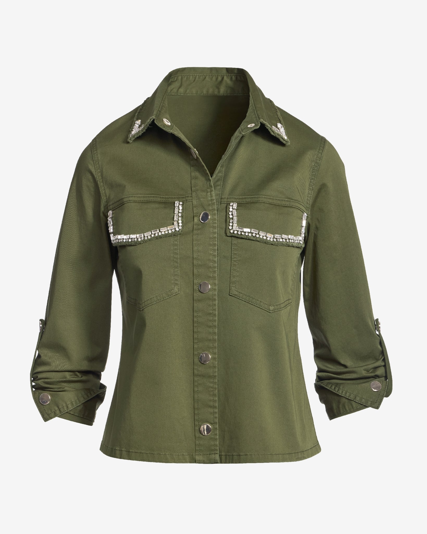 Crystal Trim Effortless Light Weight Jacket Olive - Mycitystee