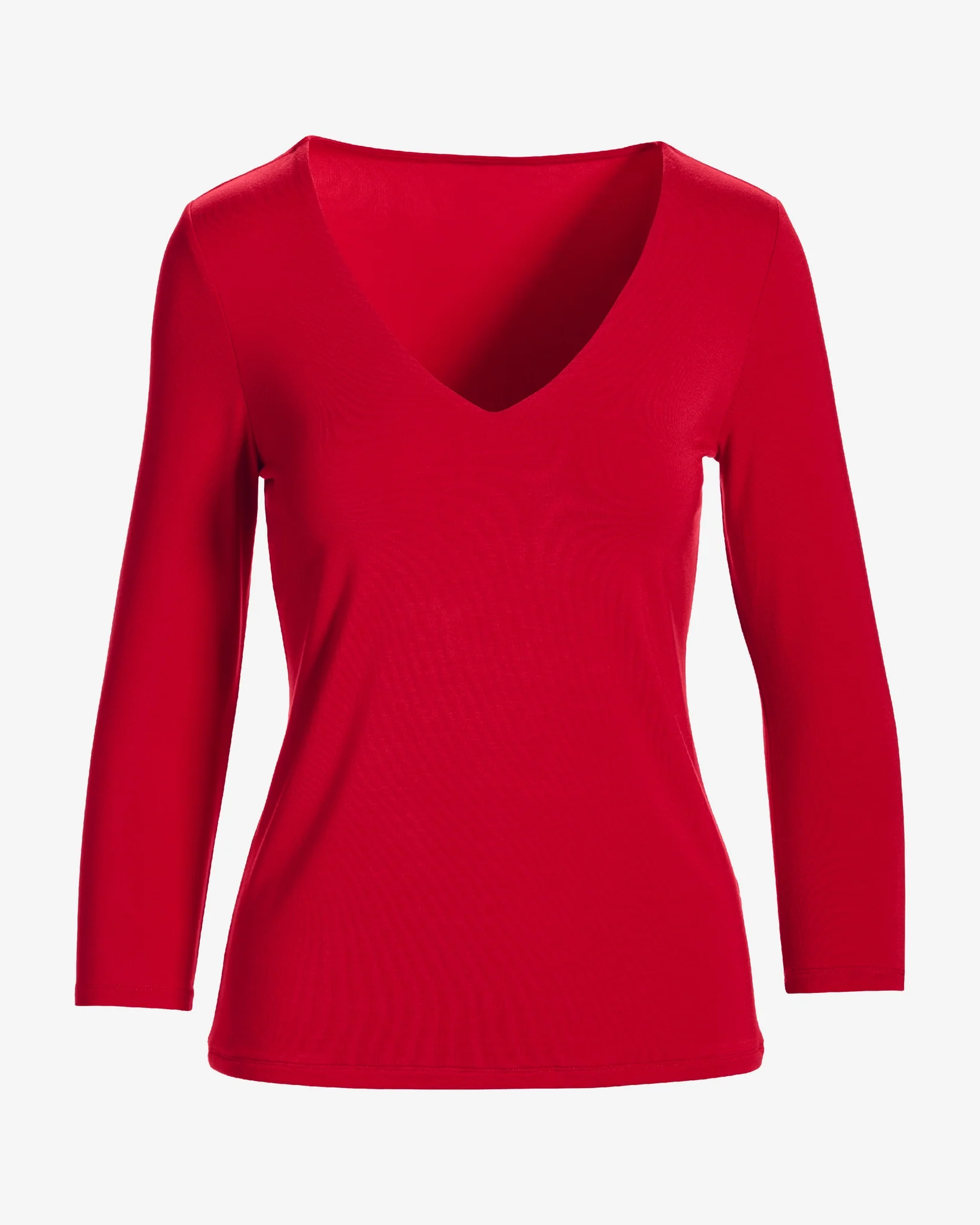 So Effortless Three Quarter Sleeve V Neck Lipstick Red - Mycitystee