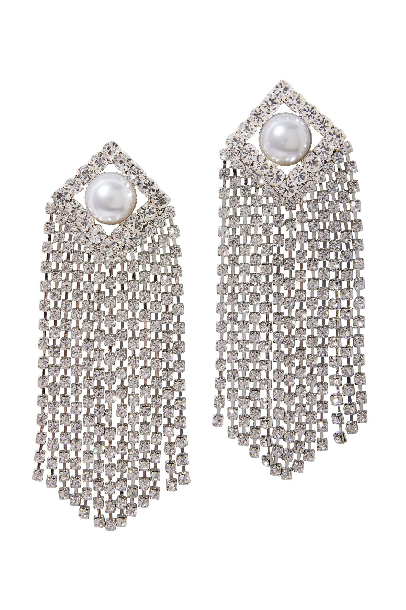 Pearl And Crystal Fringe Earrings Silver - Mycitystee