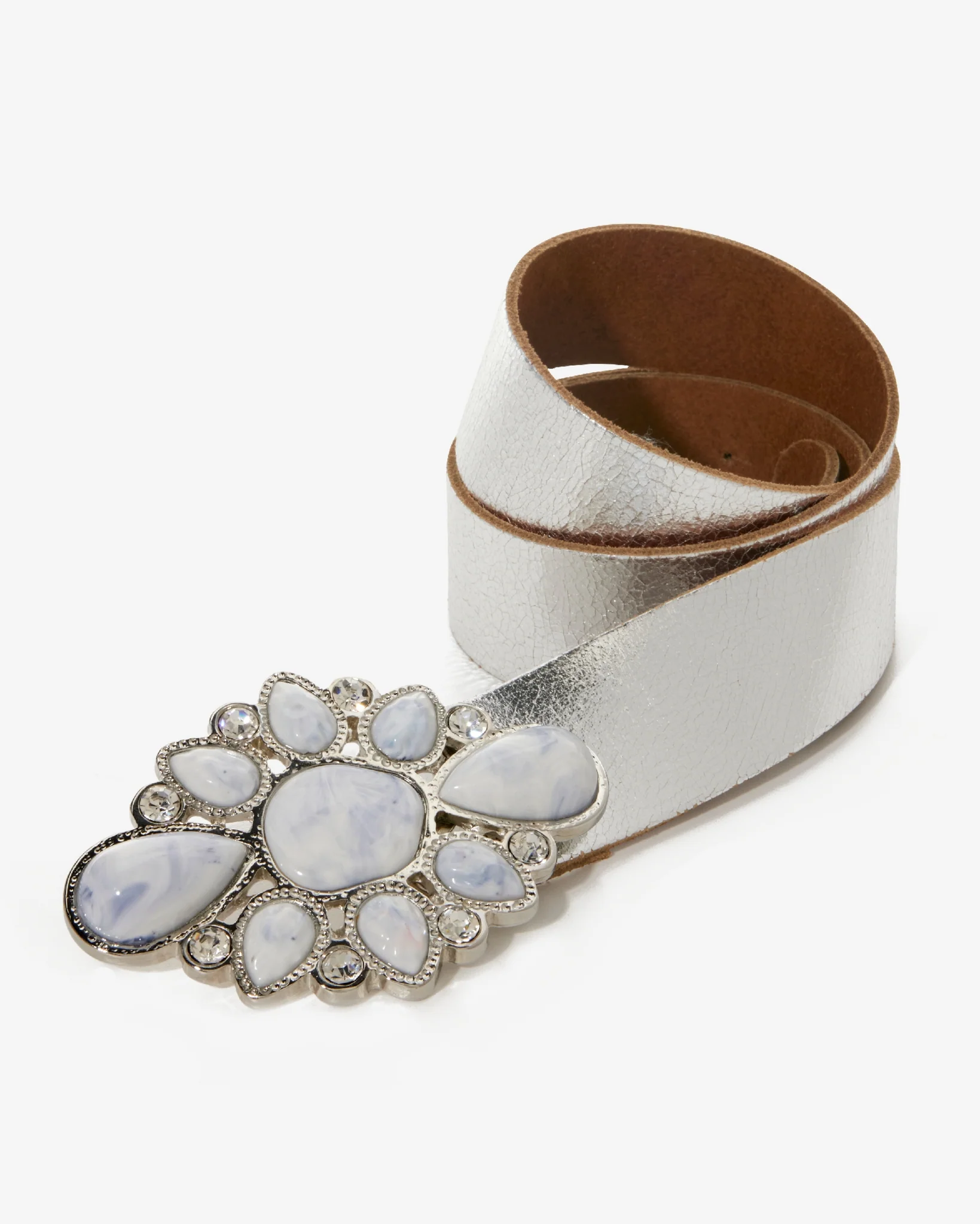 Marble Gem Buckle Belt Silver - Mycitystee