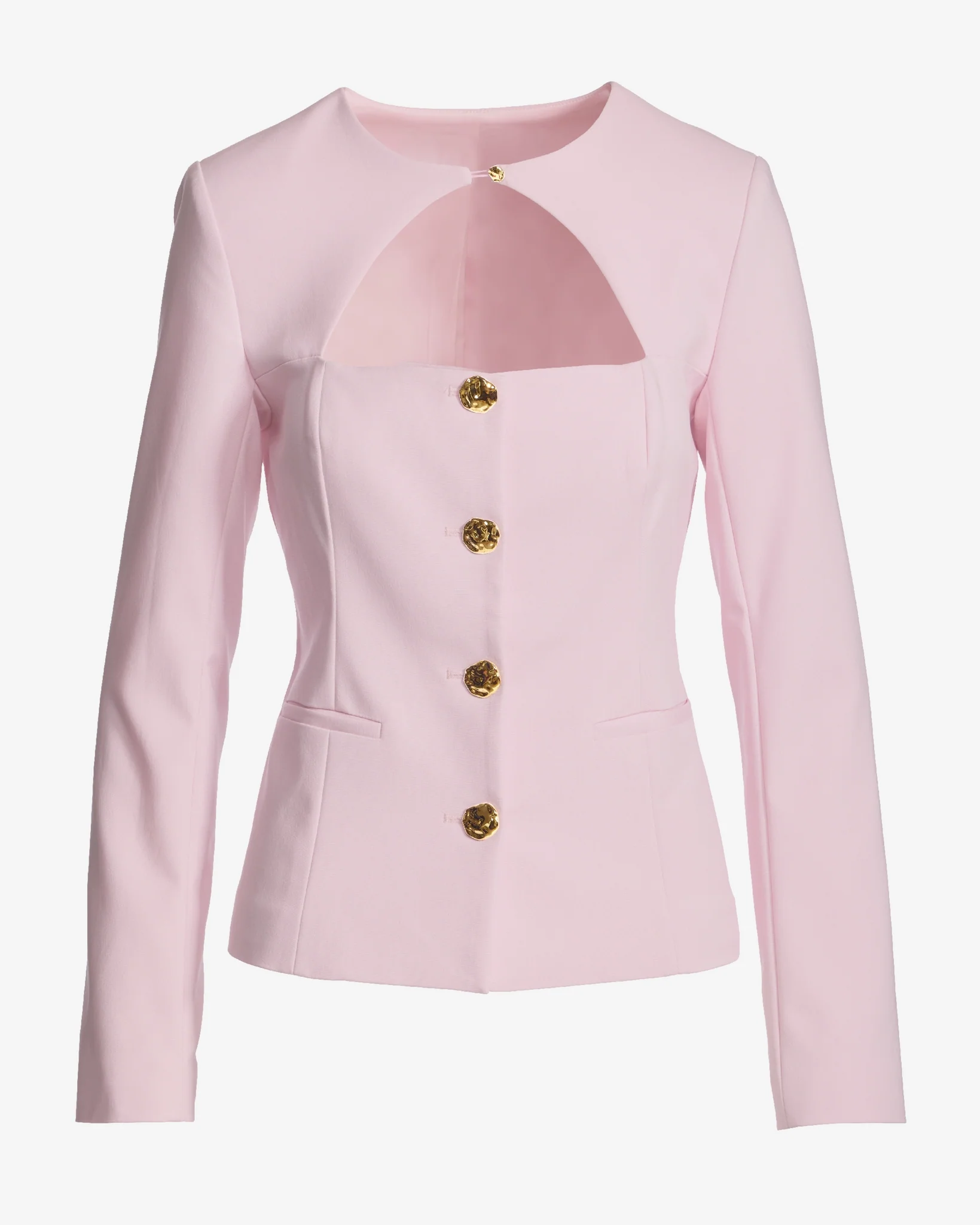 Modern Cutout Novelty Button Peplum Blazer Pink Quartz - Mycitystee