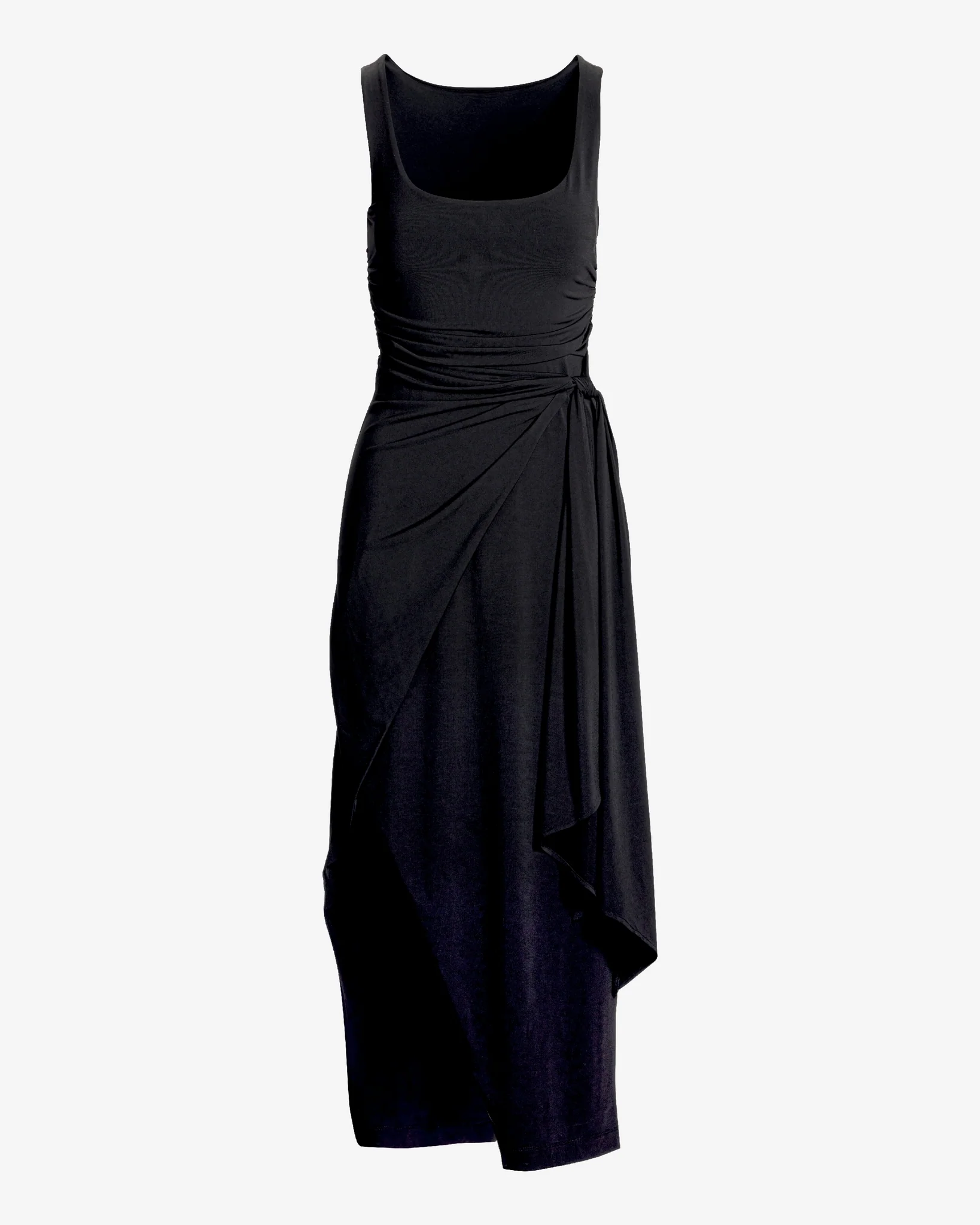 Scoop Neck Side Tie Knit Maxi Dress Black - Mycitystee