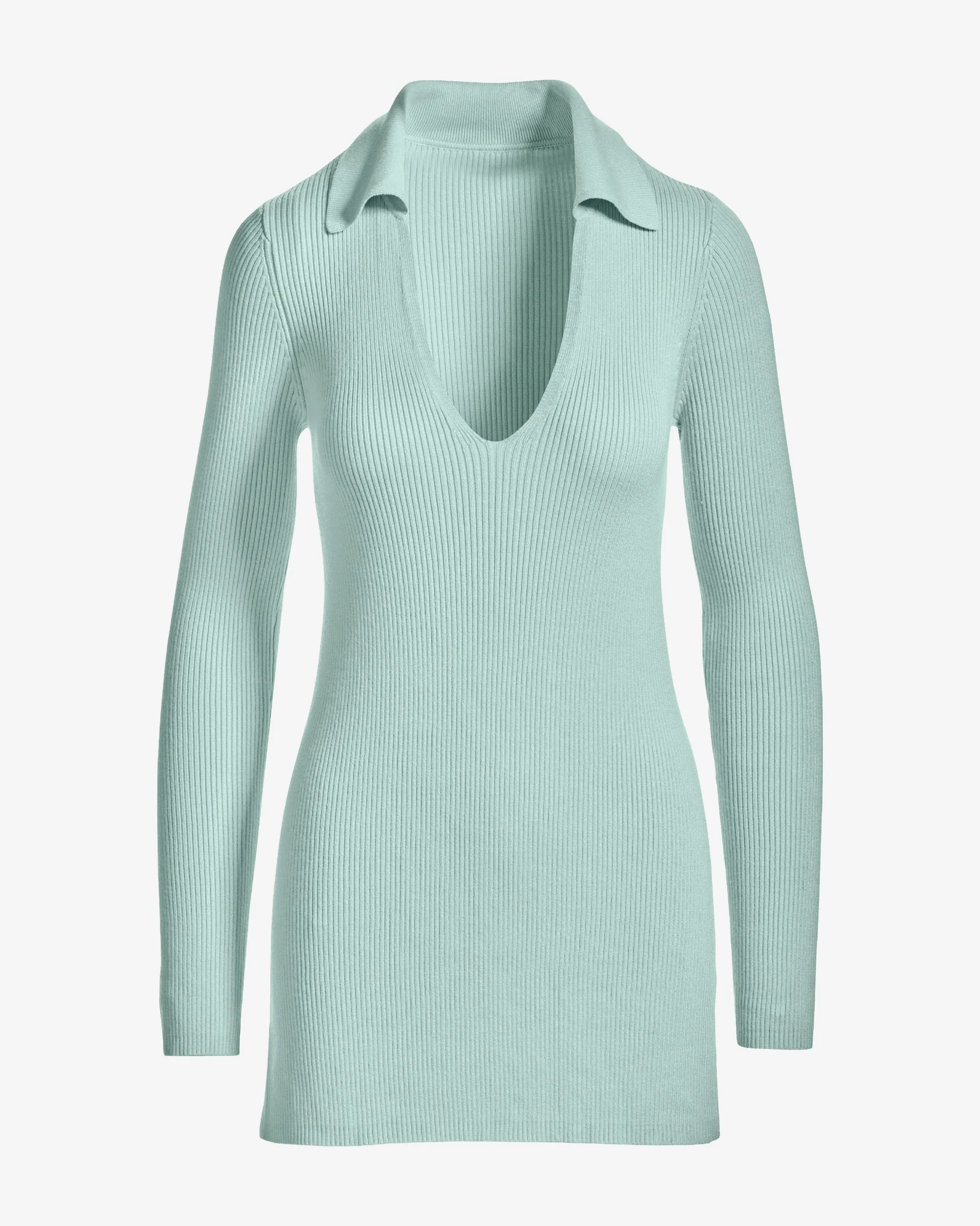 Ribbed Collar Tunic Sweater Surf Spray - Mycitystee