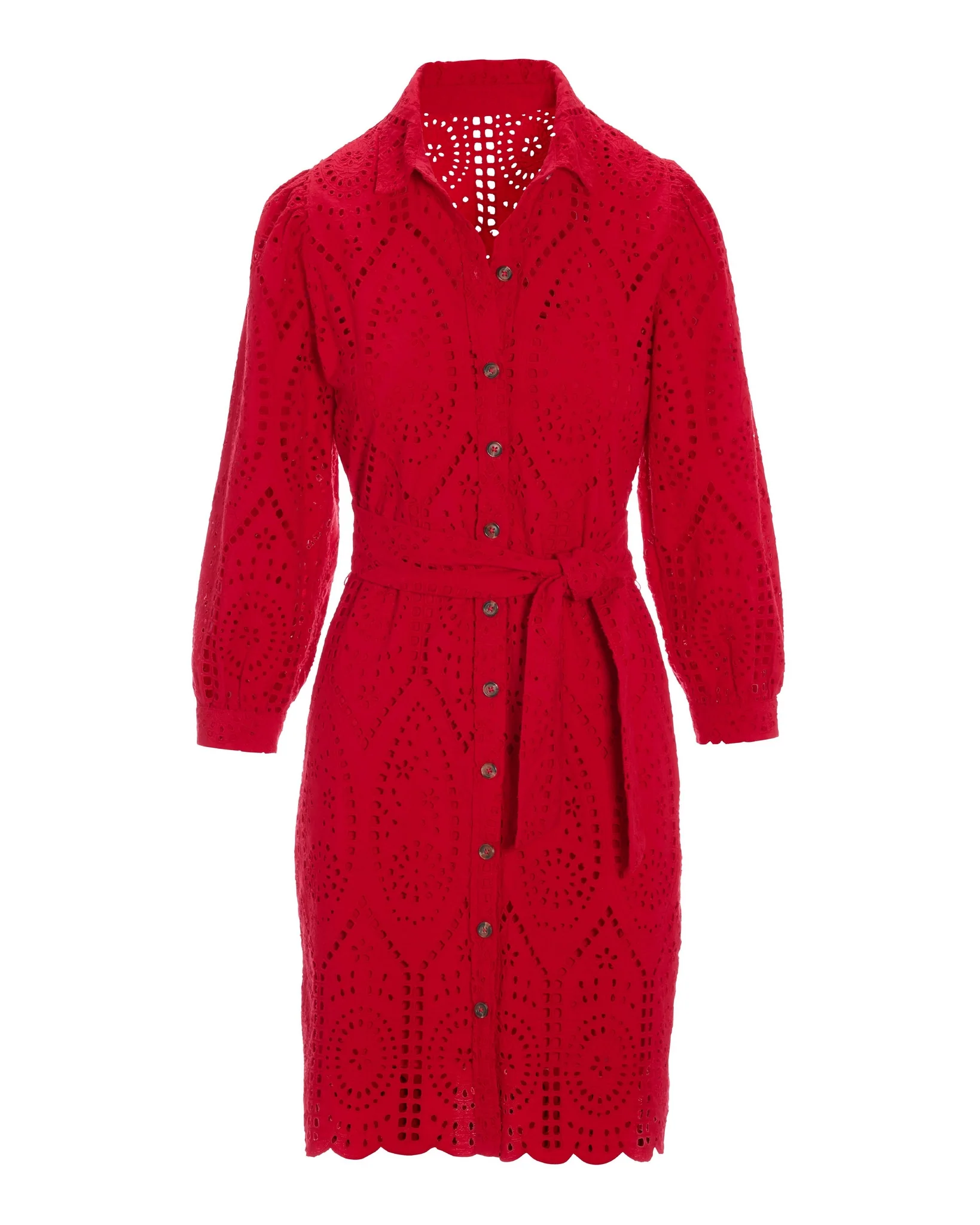 Collared Eyelet Shirt Dress Tomato Red - Mycitystee