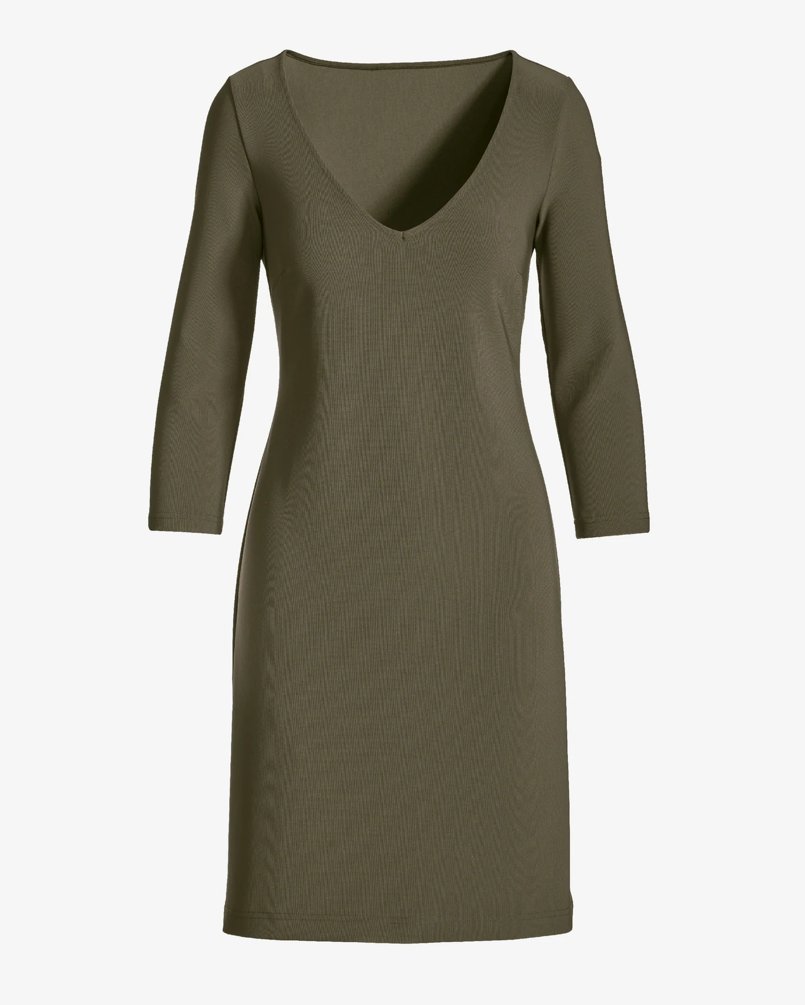 Beyond Travel Three-Quarter Sleeve V Neck Dress Olive Night - Mycitystee