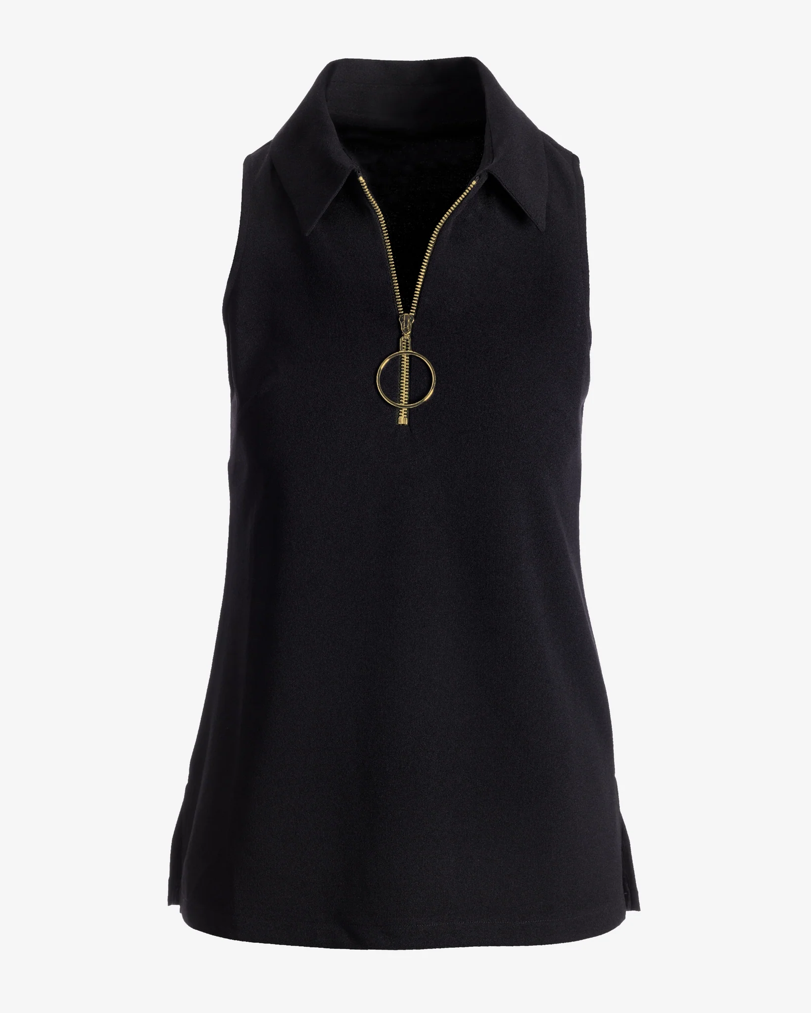 Collared Zip-Up Sleeveless Knit Top Black - Mycitystee