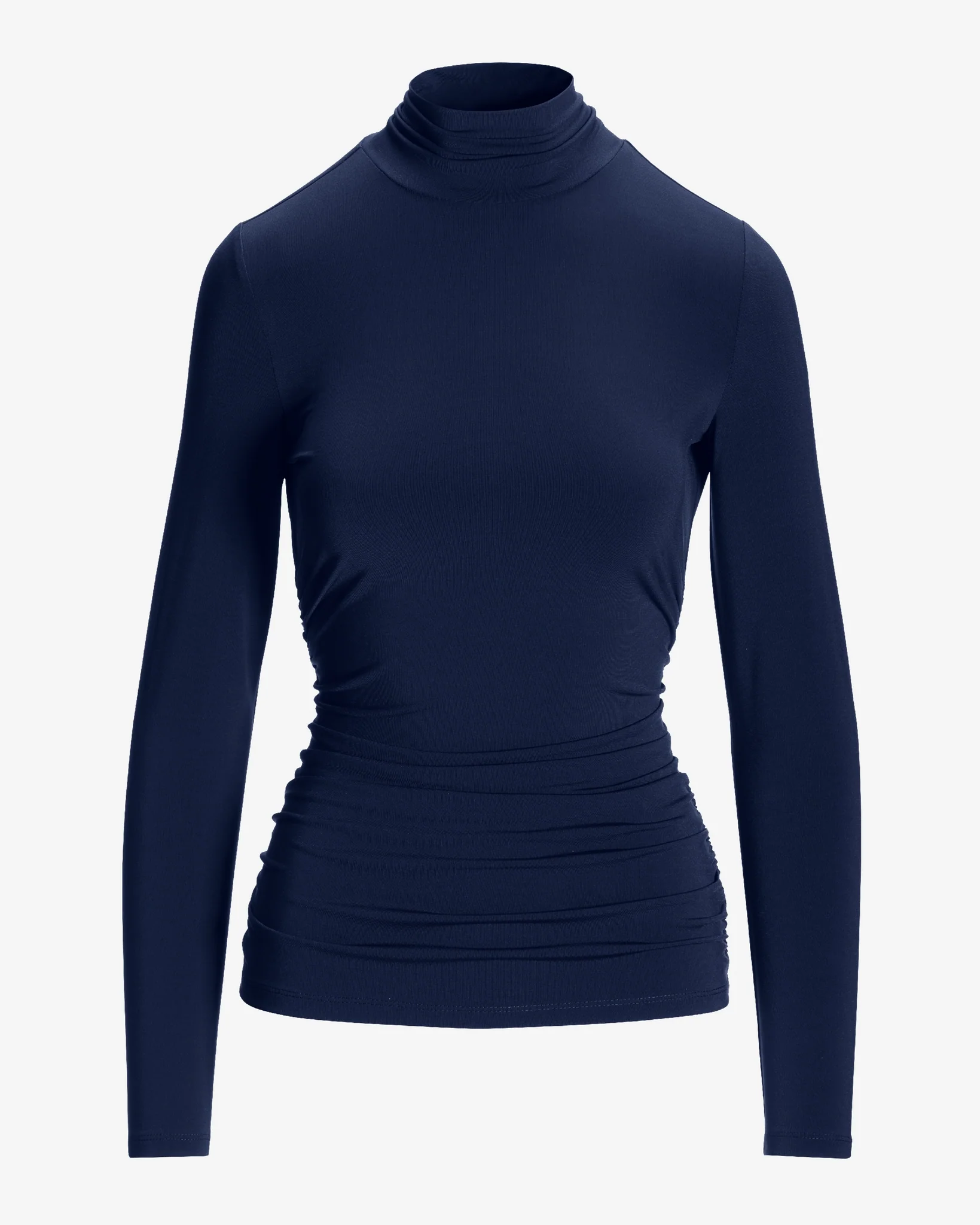 So Chic Ruched Turtleneck Top Blue Depths - Mycitystee