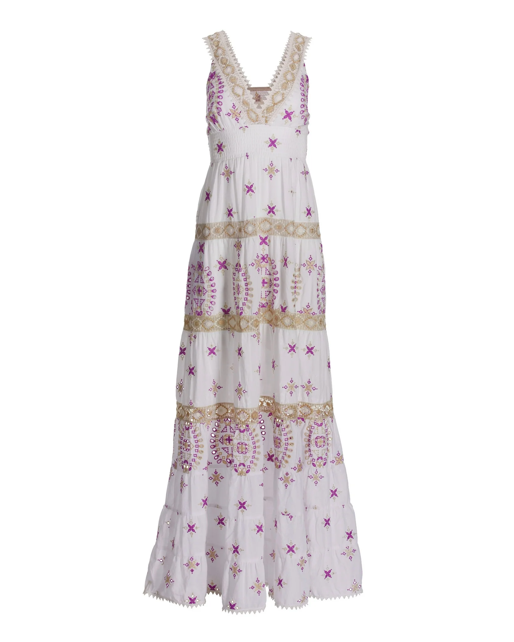 Metallic Lace-Inset Eyelet Maxi Dress White/Purple Multi - Mycitystee