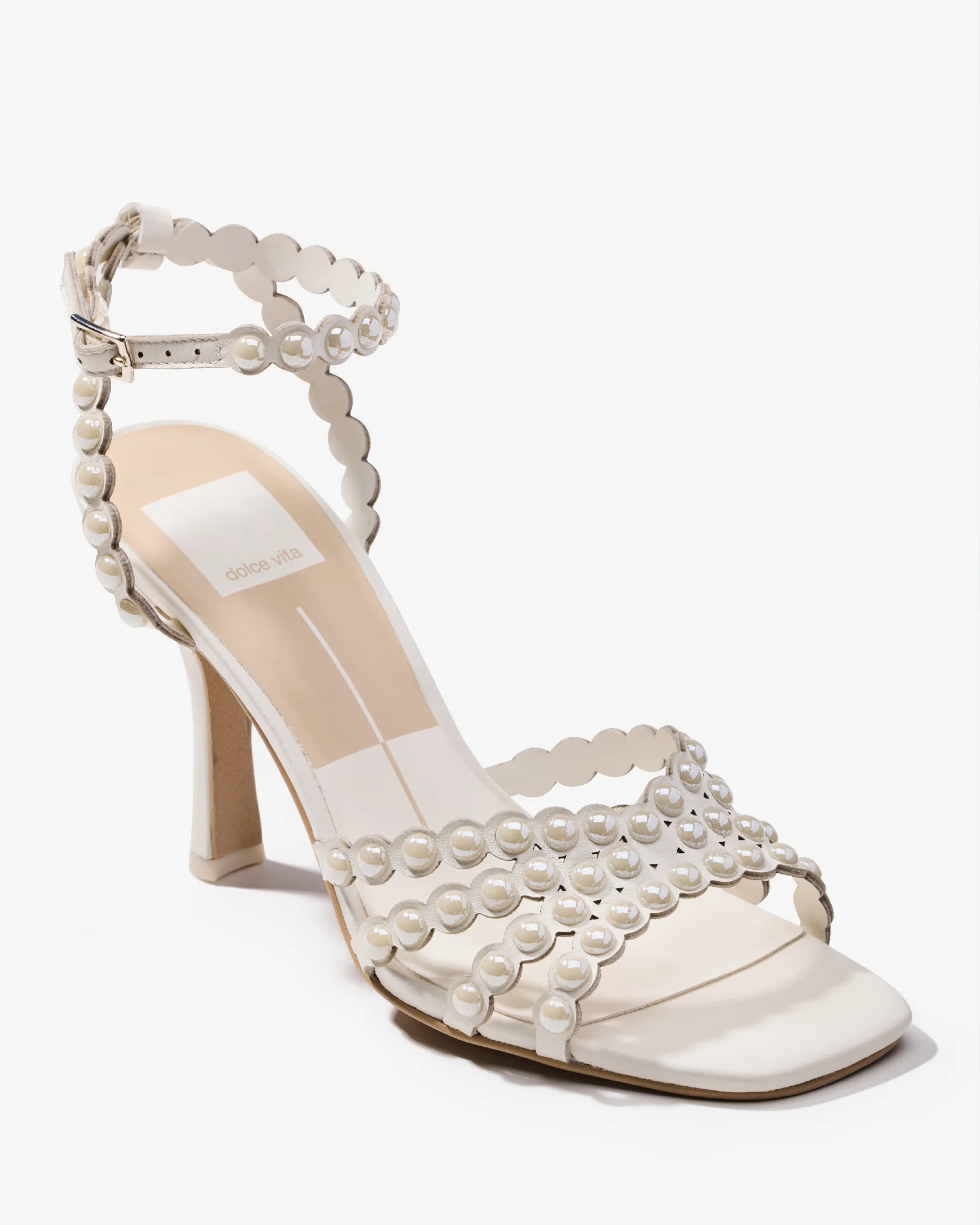 Pearl Scallop Ankle Strap Heel White - Mycitystee